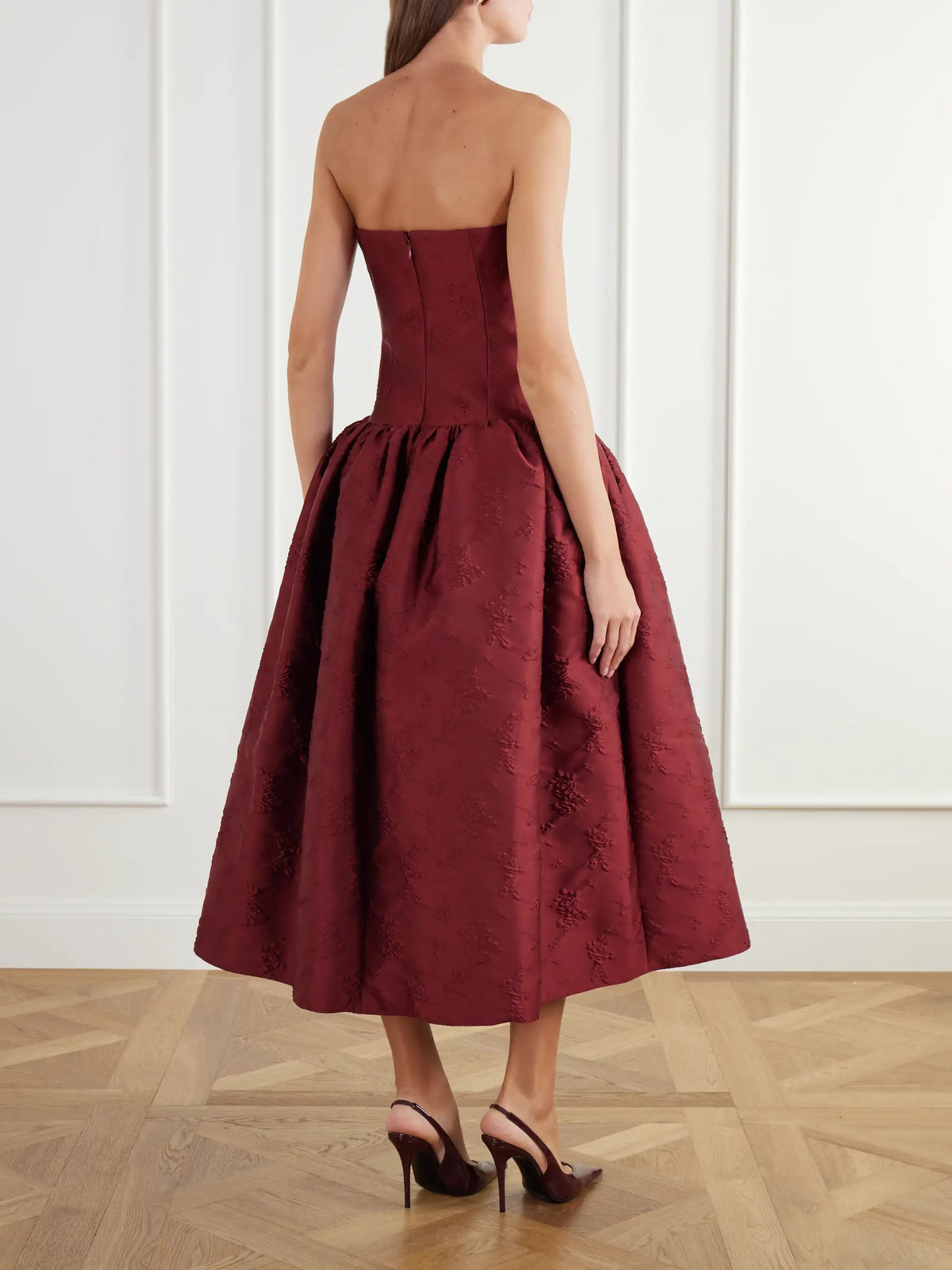 Ilkyaz Ozel Leyla Gathered Floral-jacquard Satin Gown