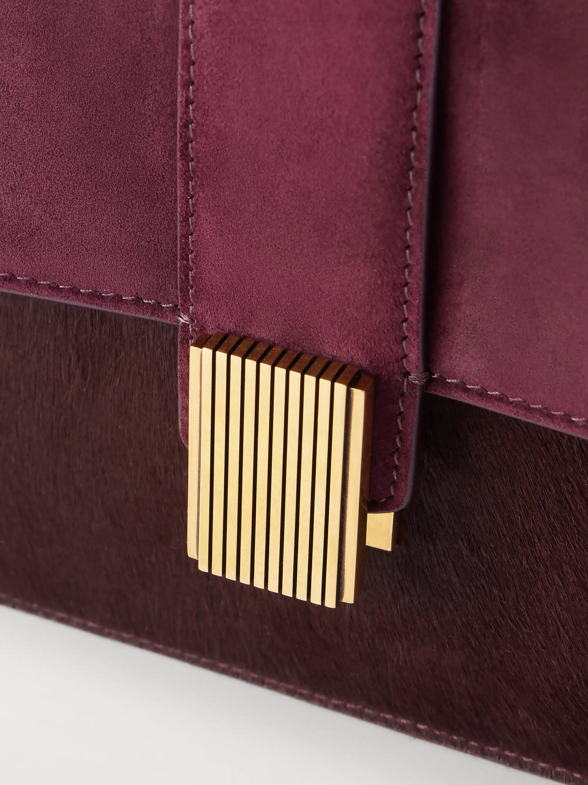 KHAITE Blake Calf Hair-trimmed Suede Shoulder Bag
