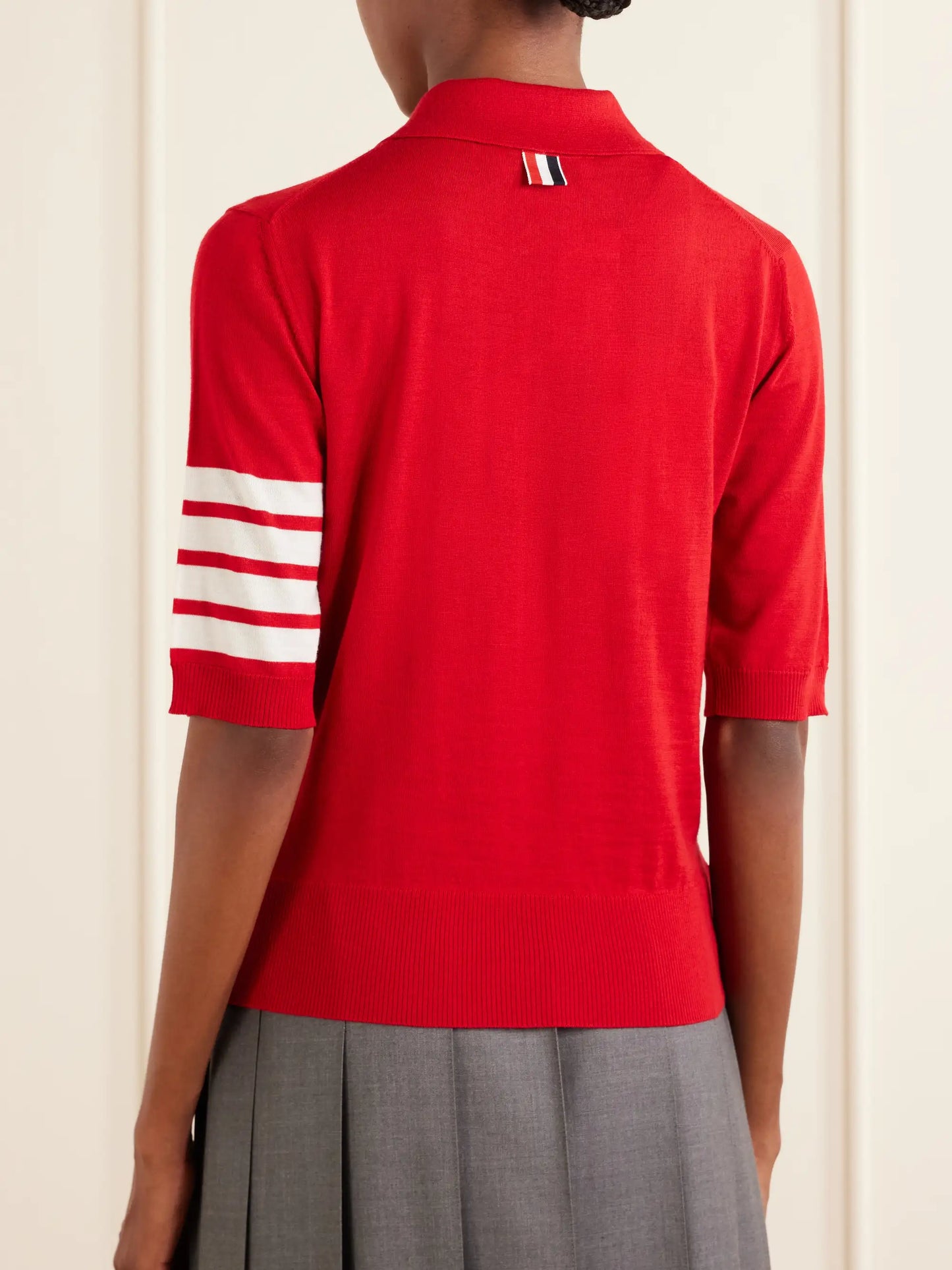Grosgrain-trimmed Striped Wool Polo Shirt