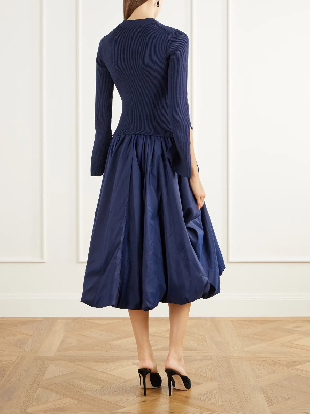 SIMKHAI Kenlie Gathered Ribbed Jersey And Taffeta Midi Dress