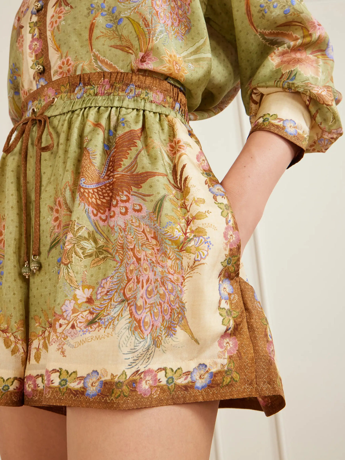Zimmermann Indra Printed Silk-satin Drawstring Shorts