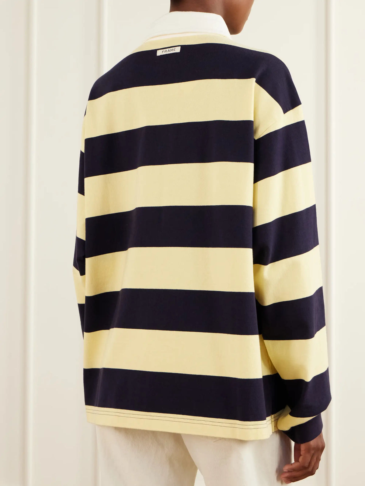 FRAME + Sotheby's Striped Cotton-jersey Polo Sweater