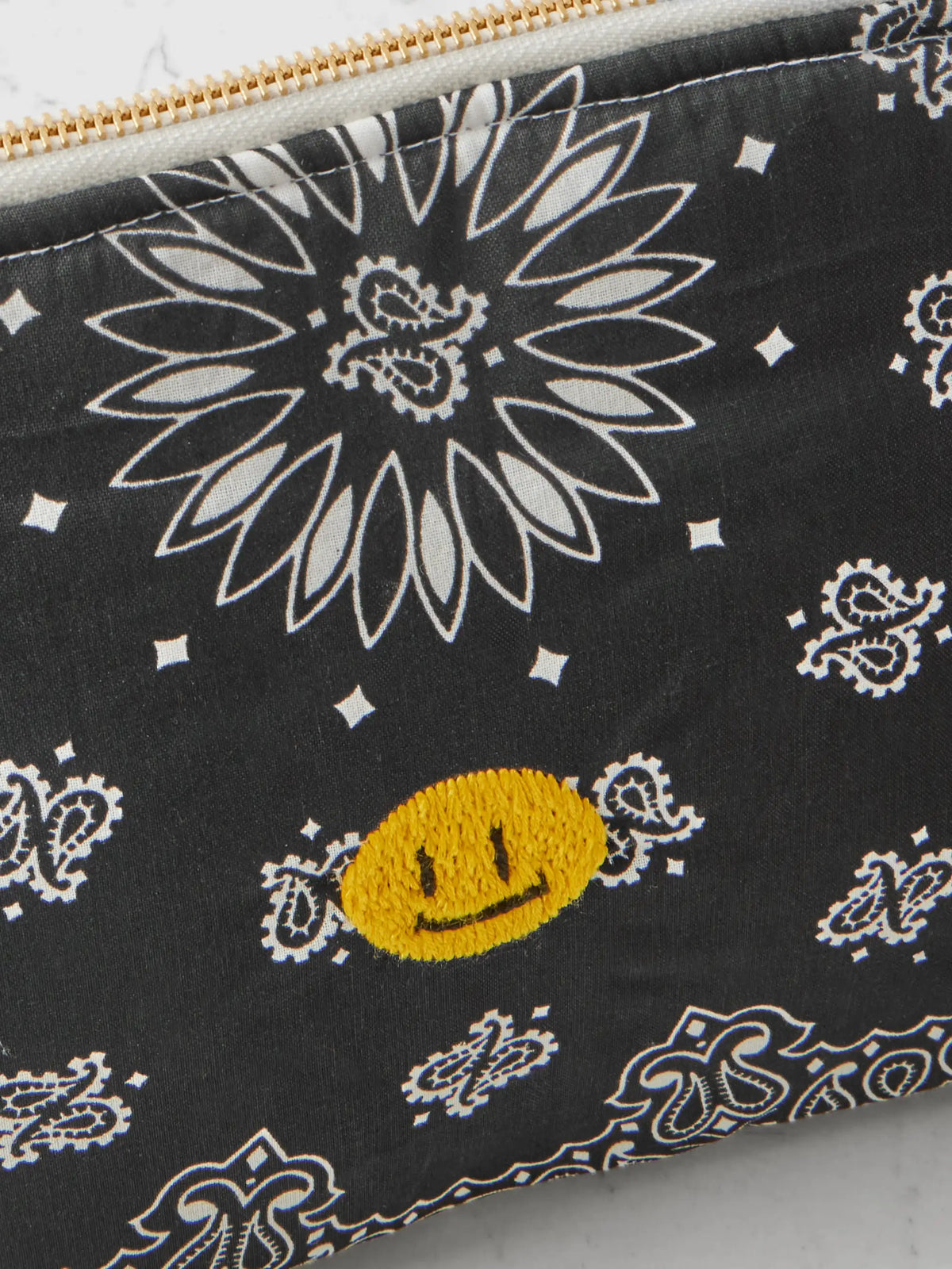 Happy Face Vanity Embroidered Bandana-print Cotton Pouch