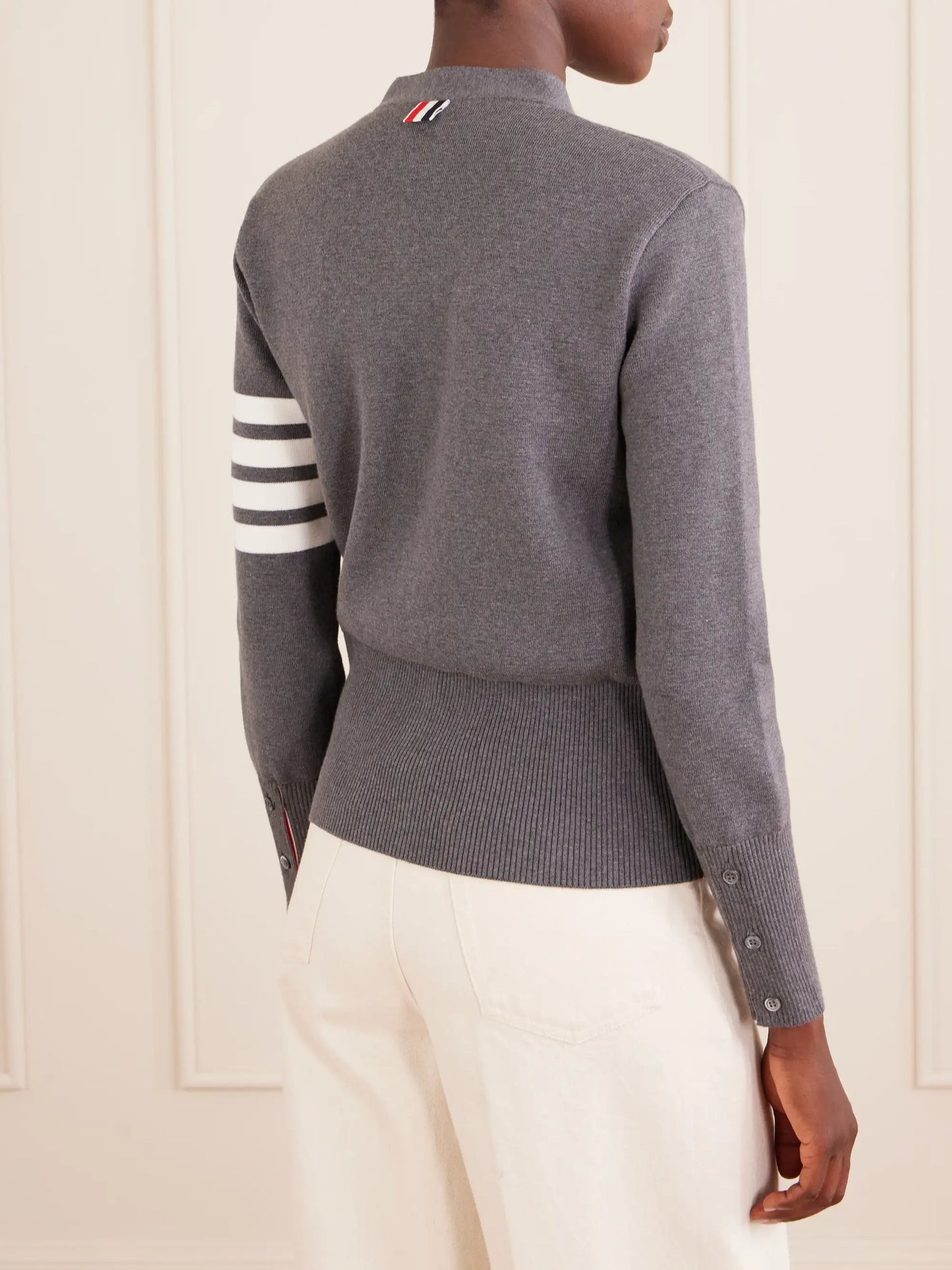 Grosgrain-trimmed Striped Cotton Cardigan