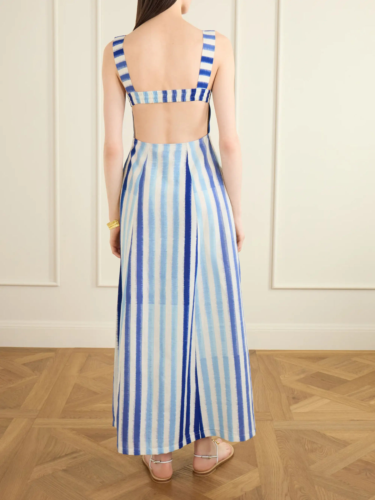 Emporio Sirenuse Azzurra Ikat Striped Cotton Midi Dress