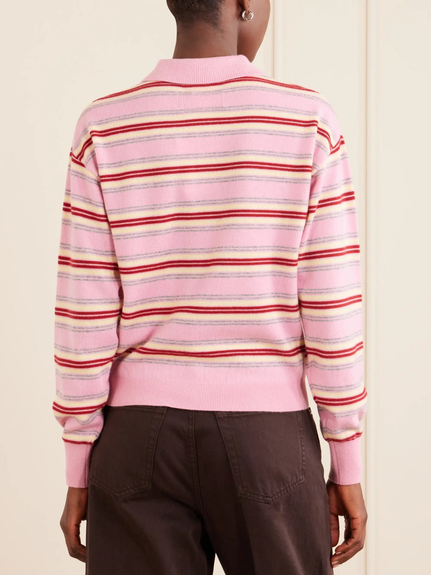Collegiate Striped Cashmere Polo Sweater