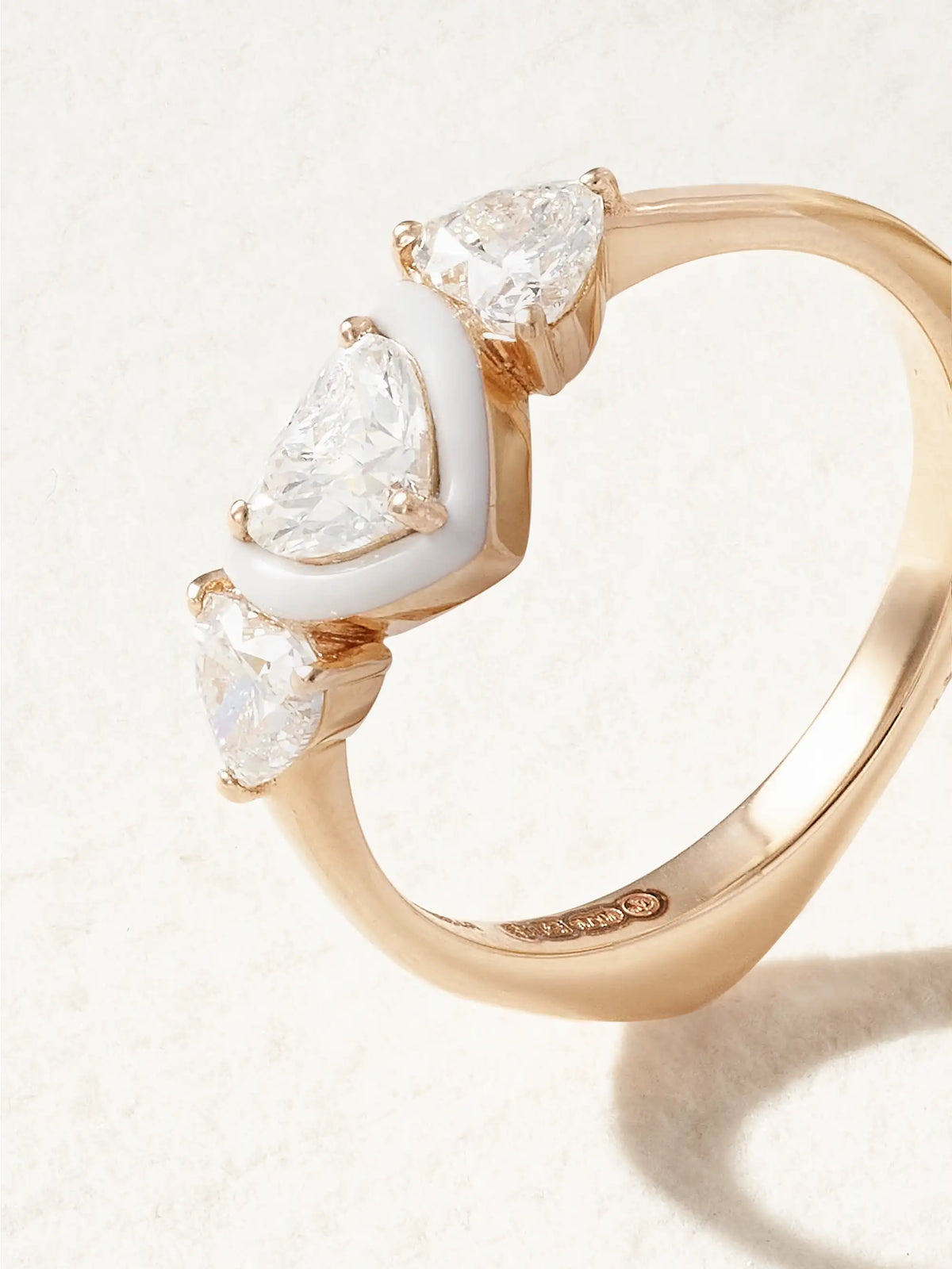 Trio Heart 18-karat Rose Gold, Diamond And Enamel Pinky Ring