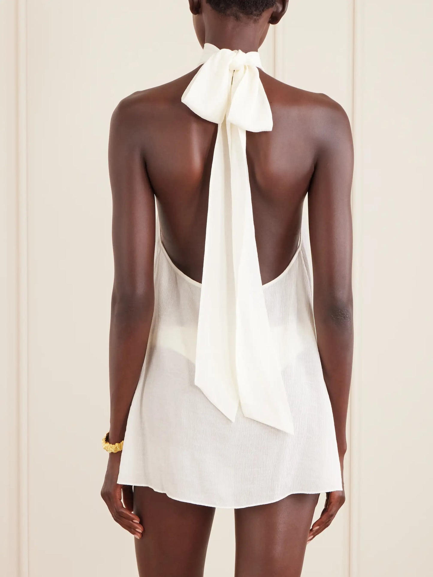 Ibiza Halterneck Knotted Gathered Crepon Mini Dress