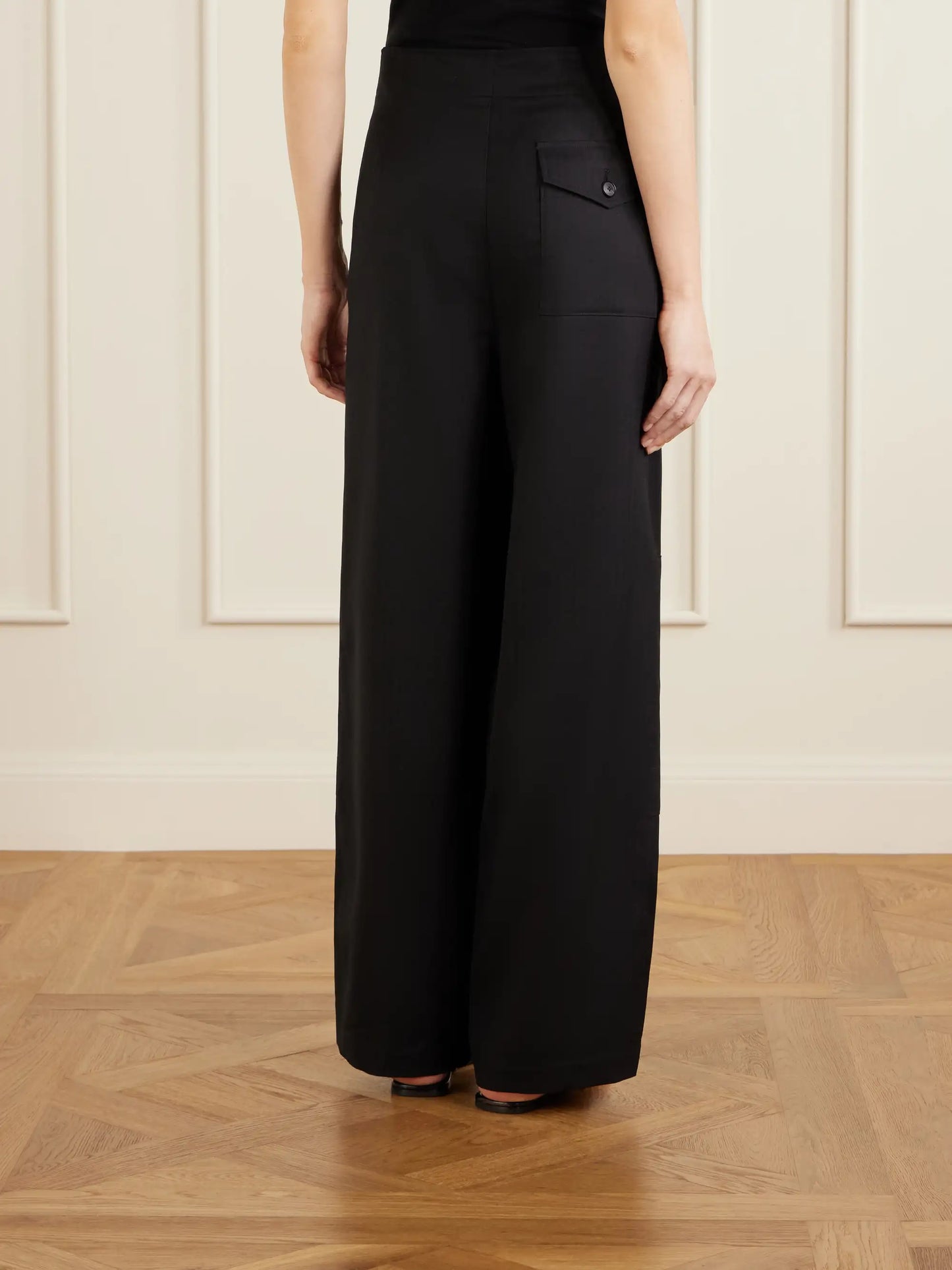 Herringbone Wool Wide-leg Cargo Pants