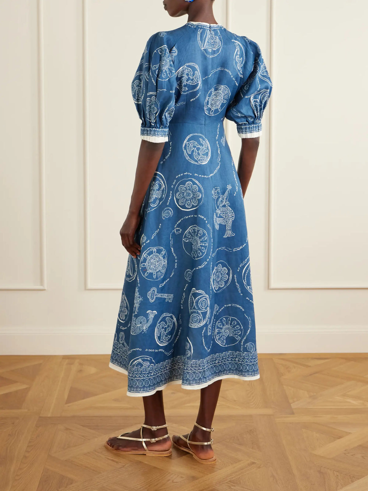 Lucky Printed Linen Midi Dress