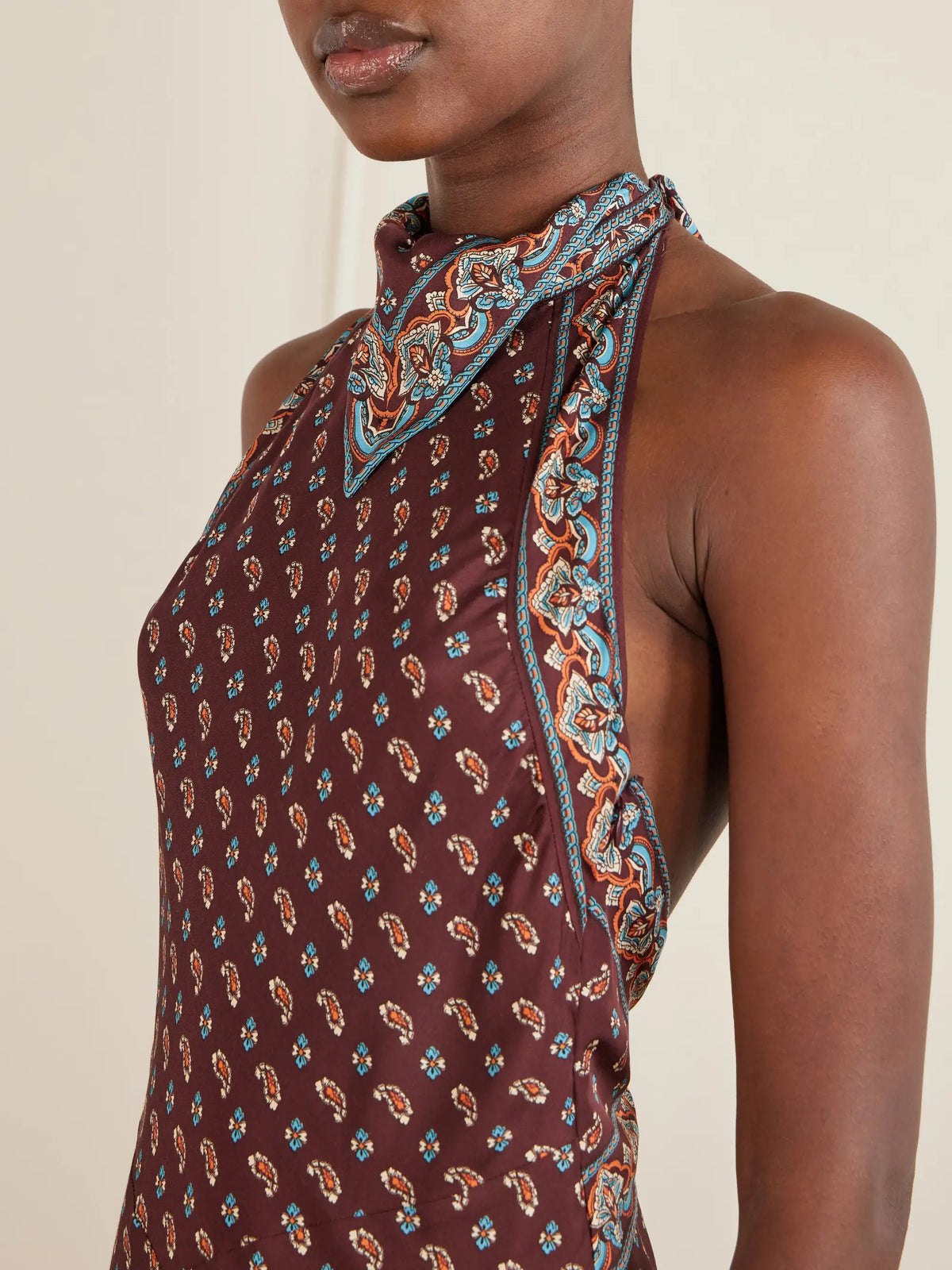 DÔEN Zilda Printed Silk-blend Halterneck Midi Dress