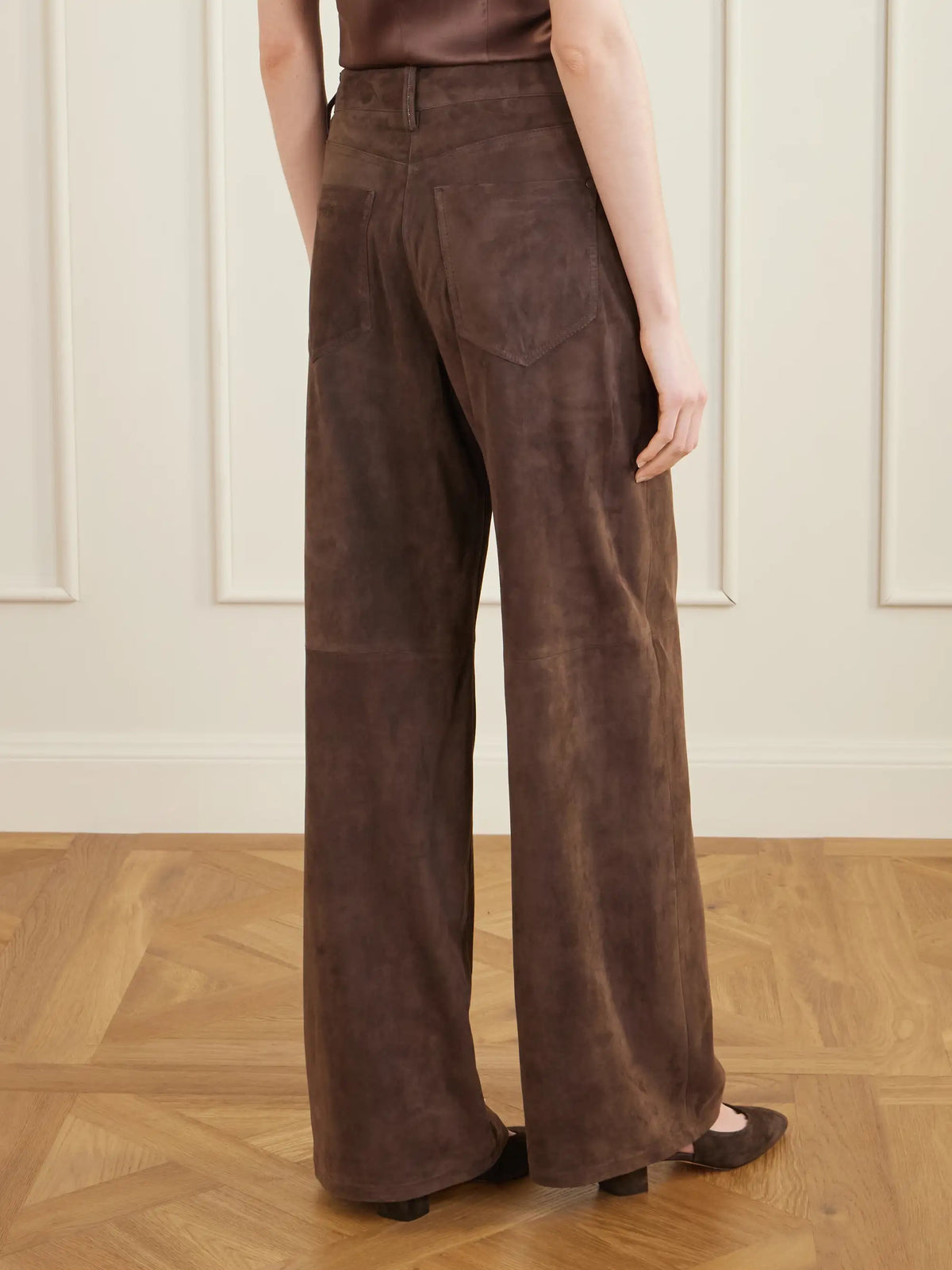 Mid-rise Straight-leg Suede Pants