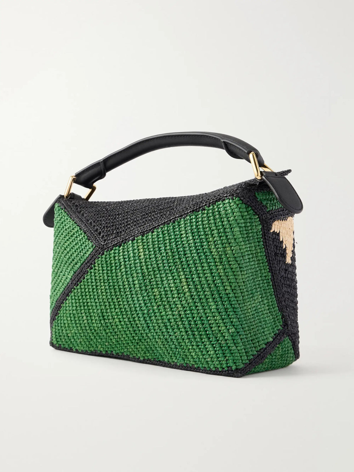 + Paula's Ibiza Puzzle Edge Crocodile Leather-trimmed Raffia Shoulder Bag