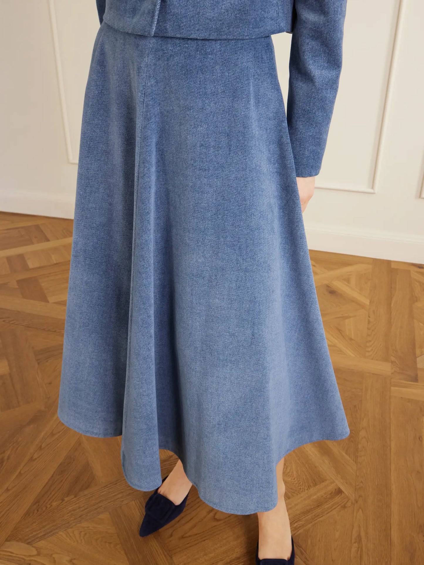 Varda Paneled Denim Midi Skirt