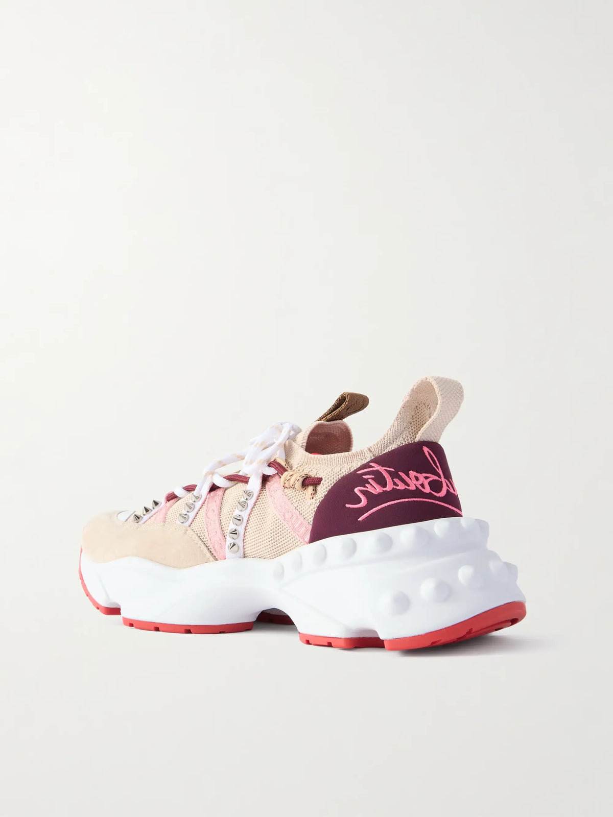 Trailnrun Studded Embroidered Velour And Suede-trimmed Stretch-knit Sneakers