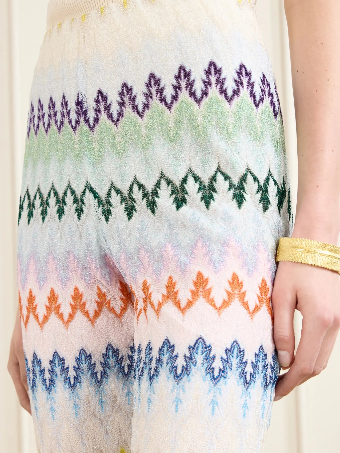 Striped Metallic Crochet-knit Flared Pants