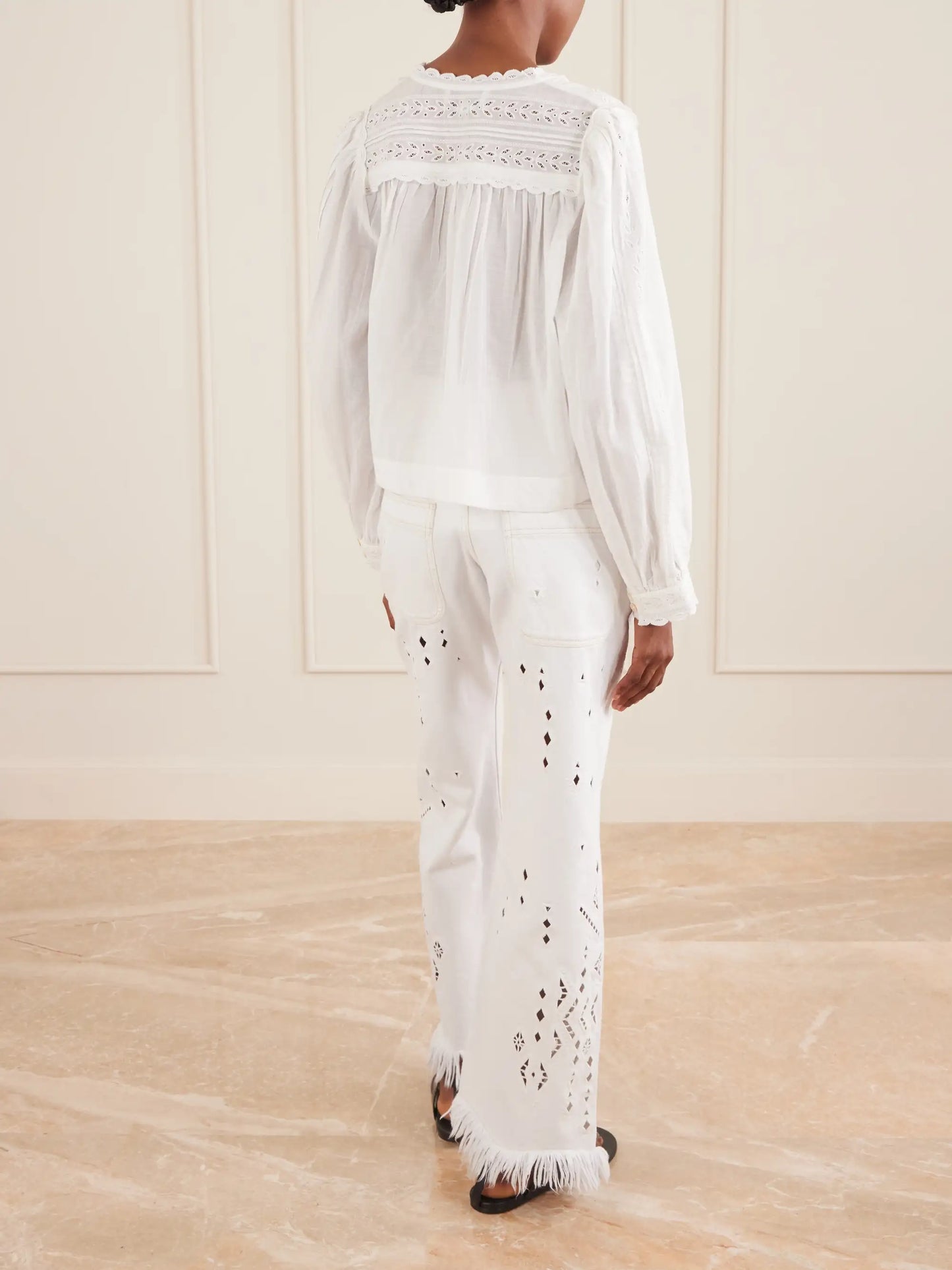 Eliza Broderie Anglaise-trimmed Cotton-blend Blouse