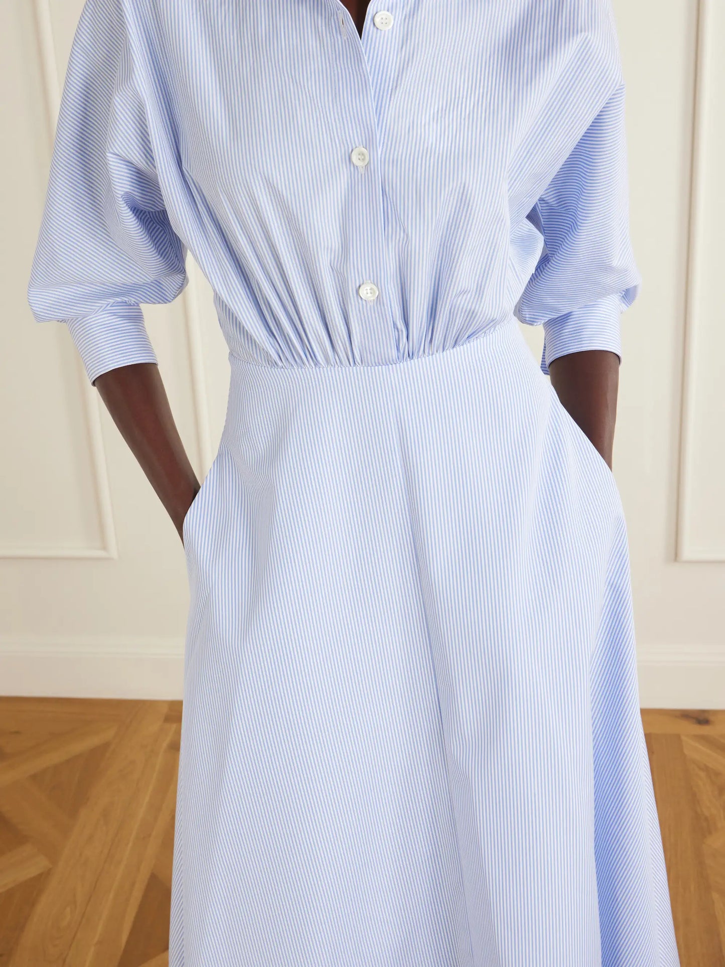 Striped Cotton-poplin Midi Dress