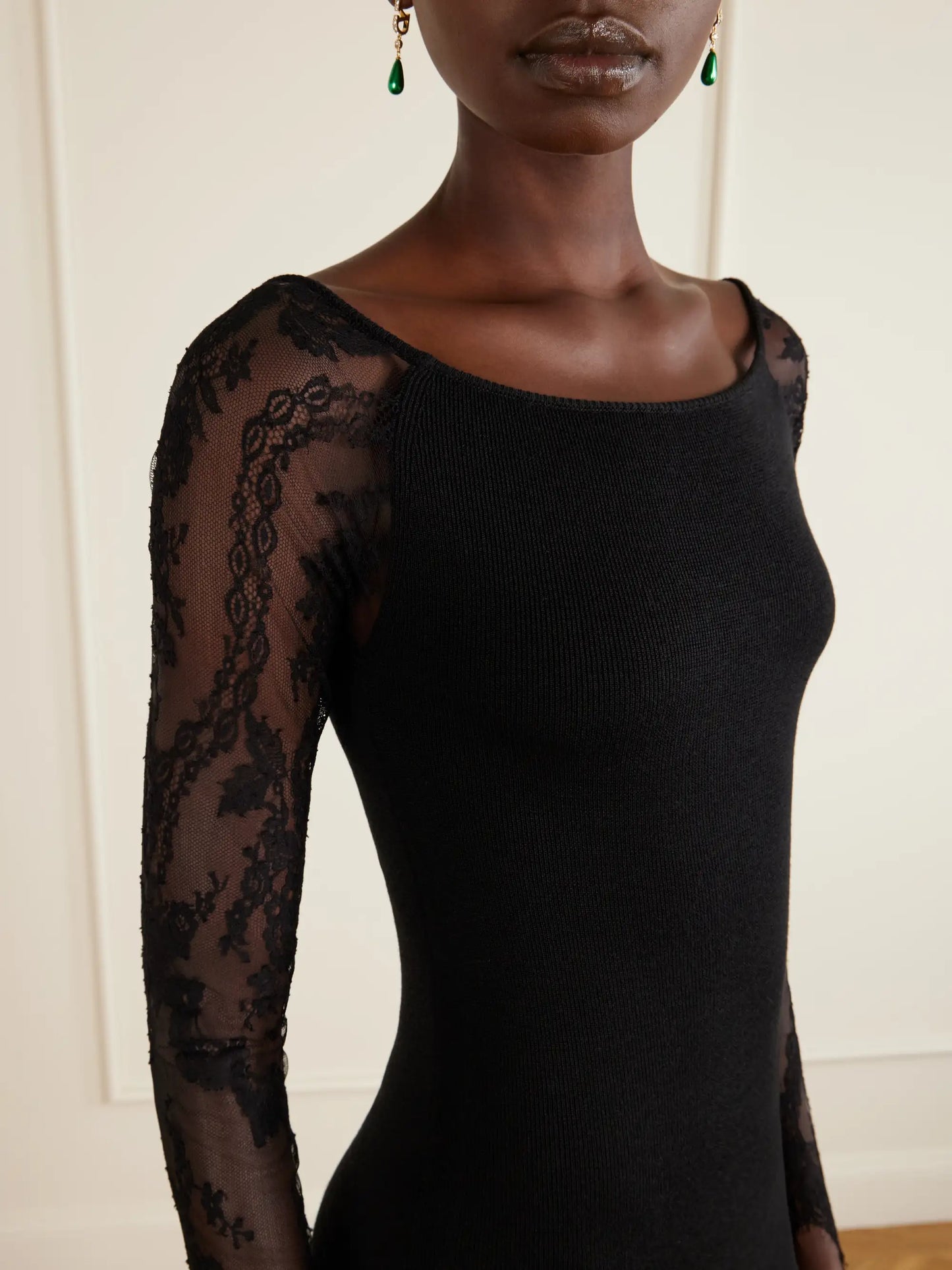 Lace-trimmed Wool-blend Midi Dress