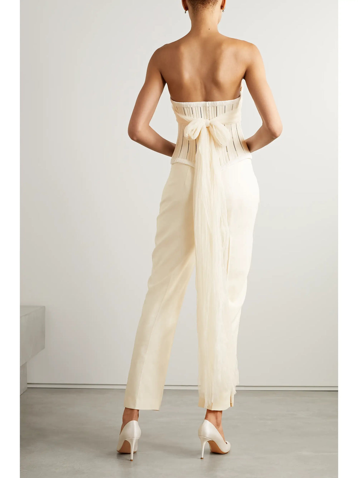 Danielle Frankel Anika Strapless Cotton-blend Twill, Tulle And Plissé-satin Bustier Top