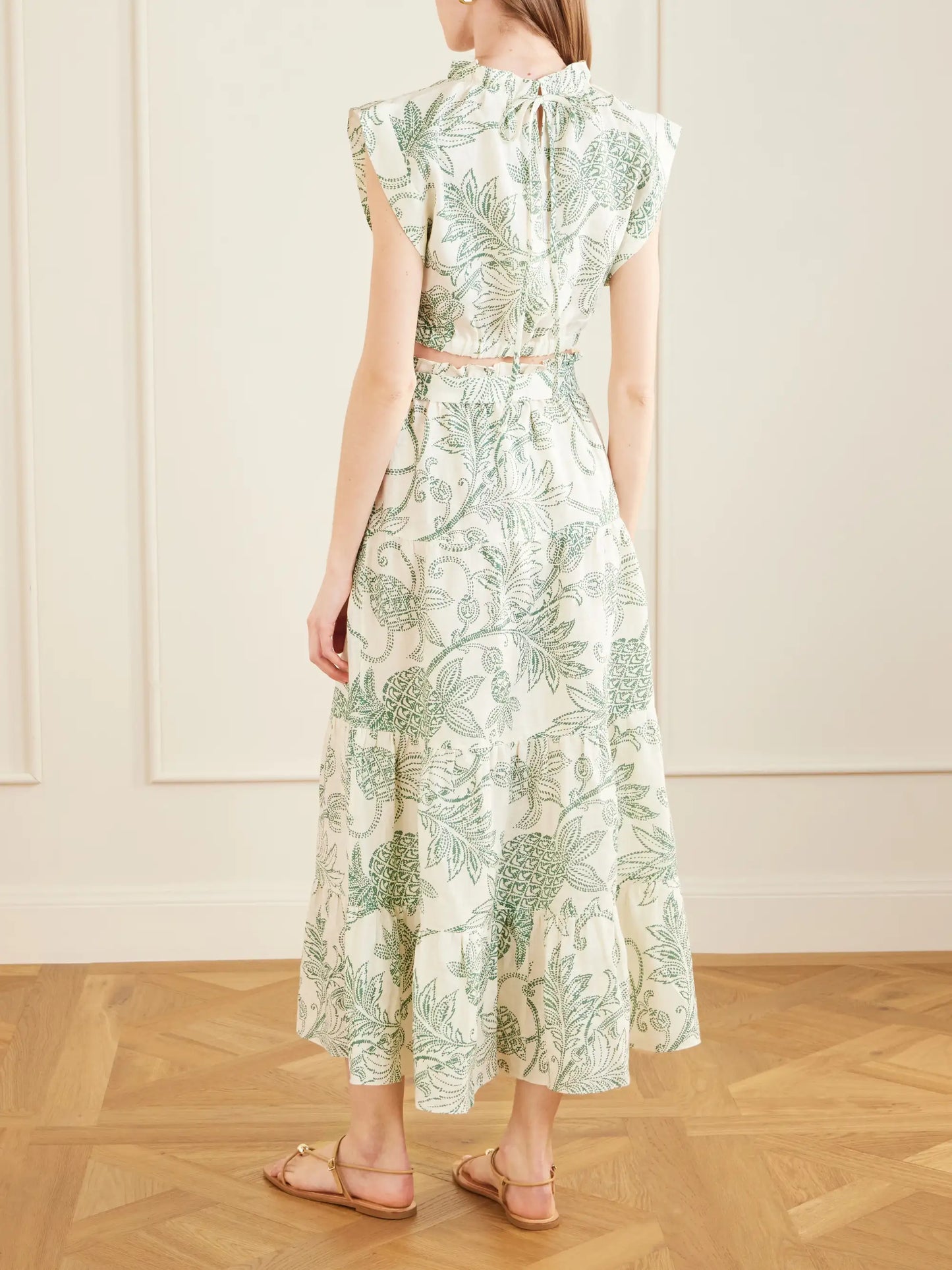 Muna Cropped Ruched Printed Linen Top
