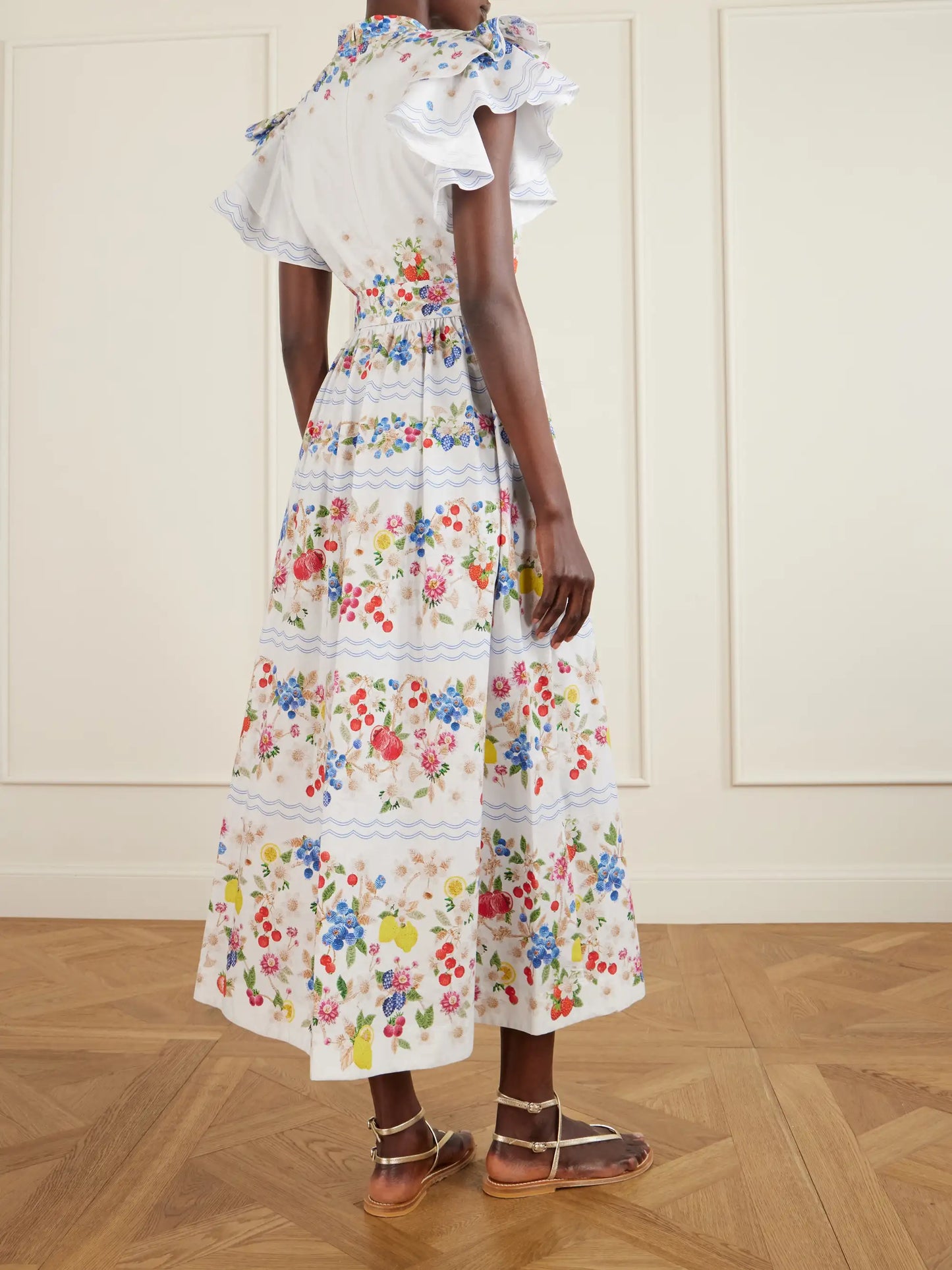 Belted Floral-print Cotton-blend Midi Dress