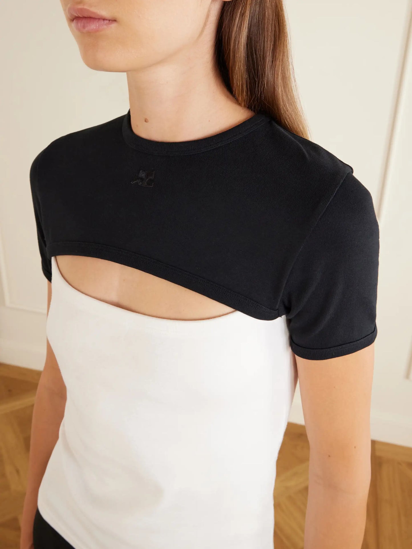 Slash Contrast Logo-embroidered Cut-out Cotton T-shirt