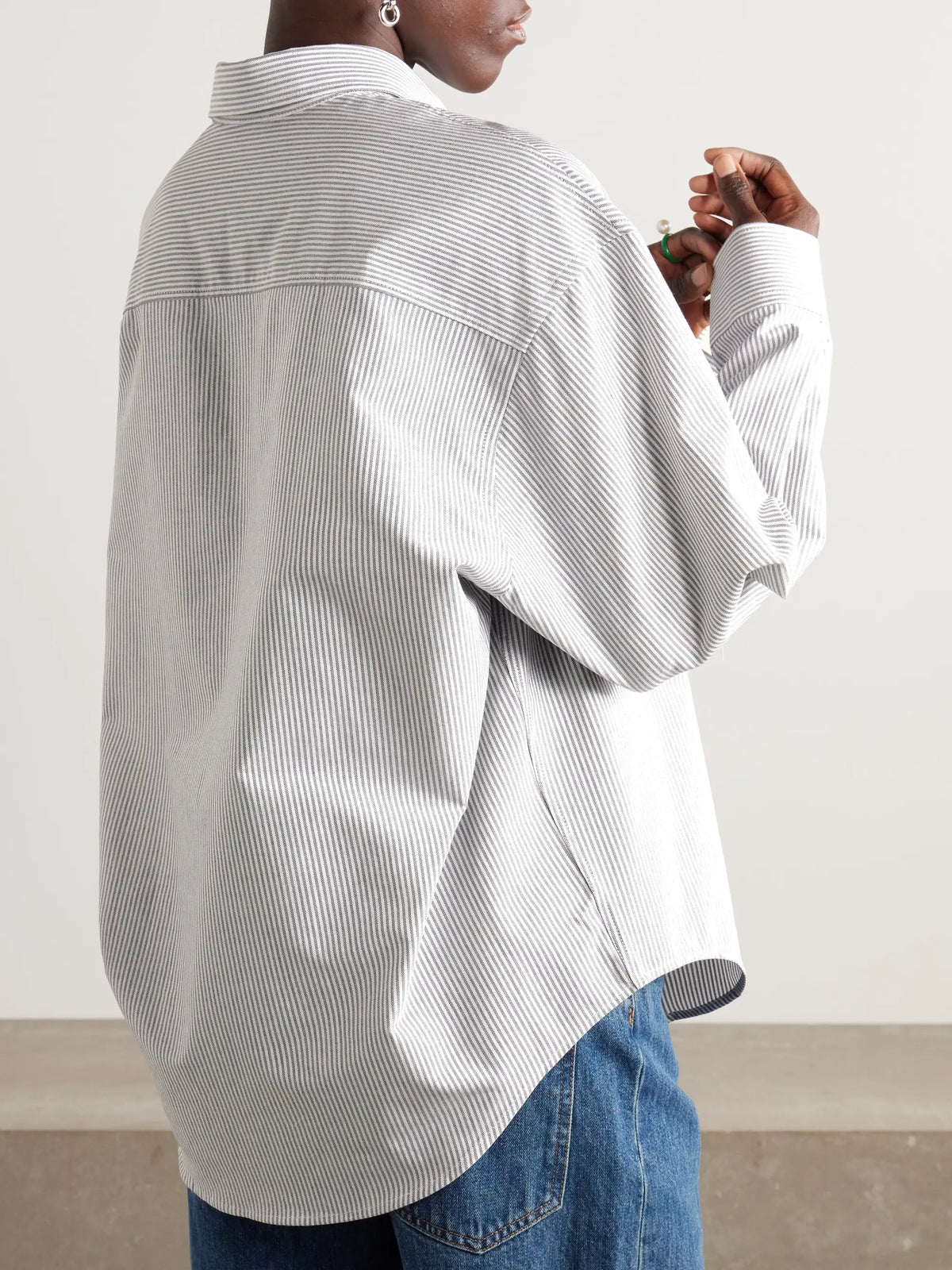 AMI PARIS Adc Embroidered Striped Cotton-poplin Shirt