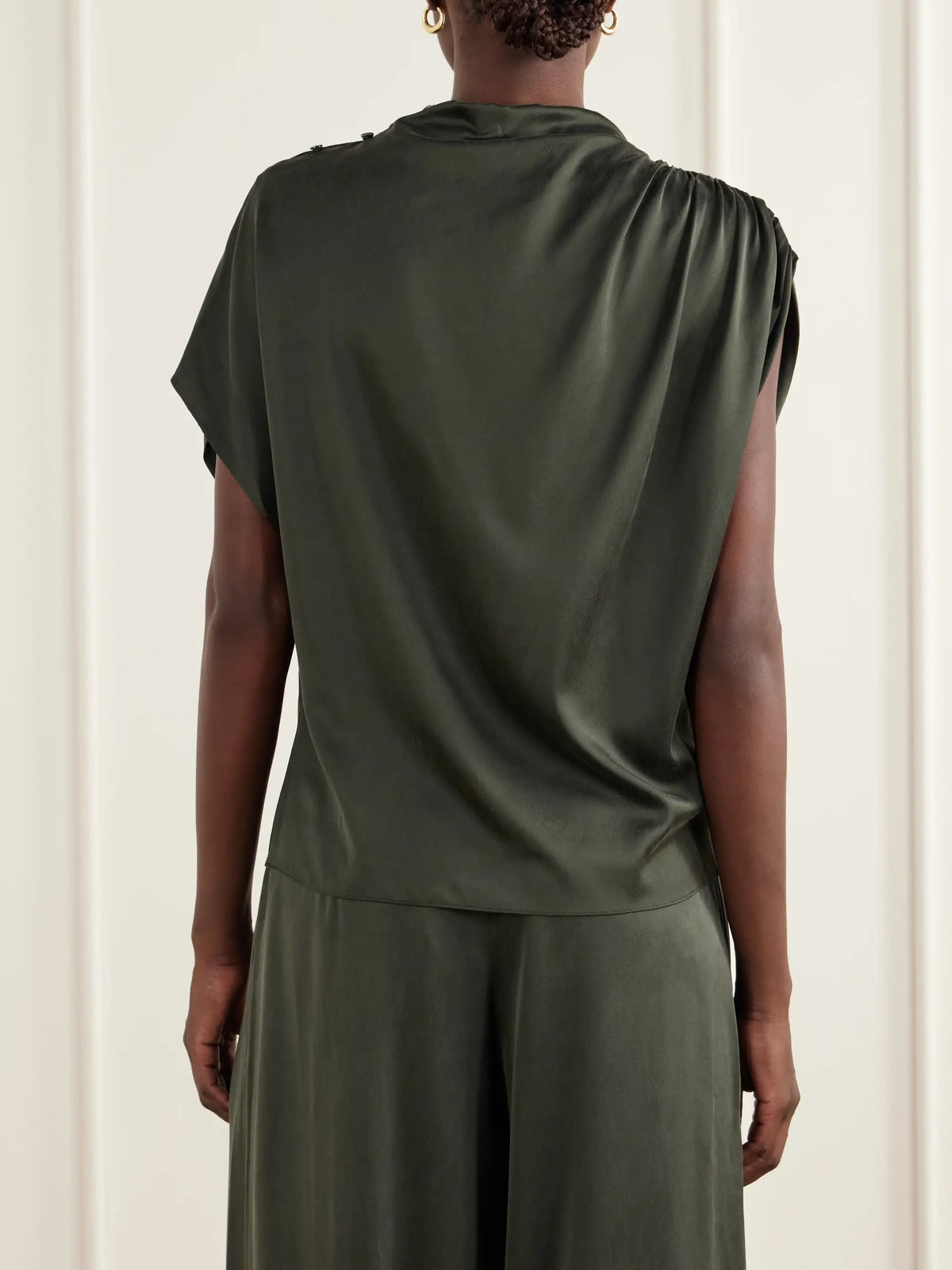 TWP Wish You Would Asymmetric Gathered Silk-blend Charmeuse Blouse