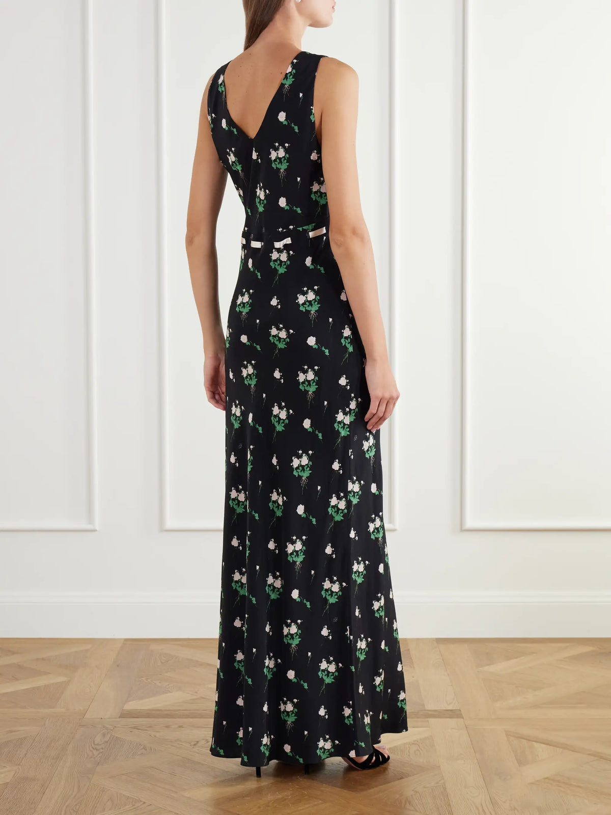 BERNADETTE Camille Bow-detailed Floral-print Silk Crepe De Chine Gown