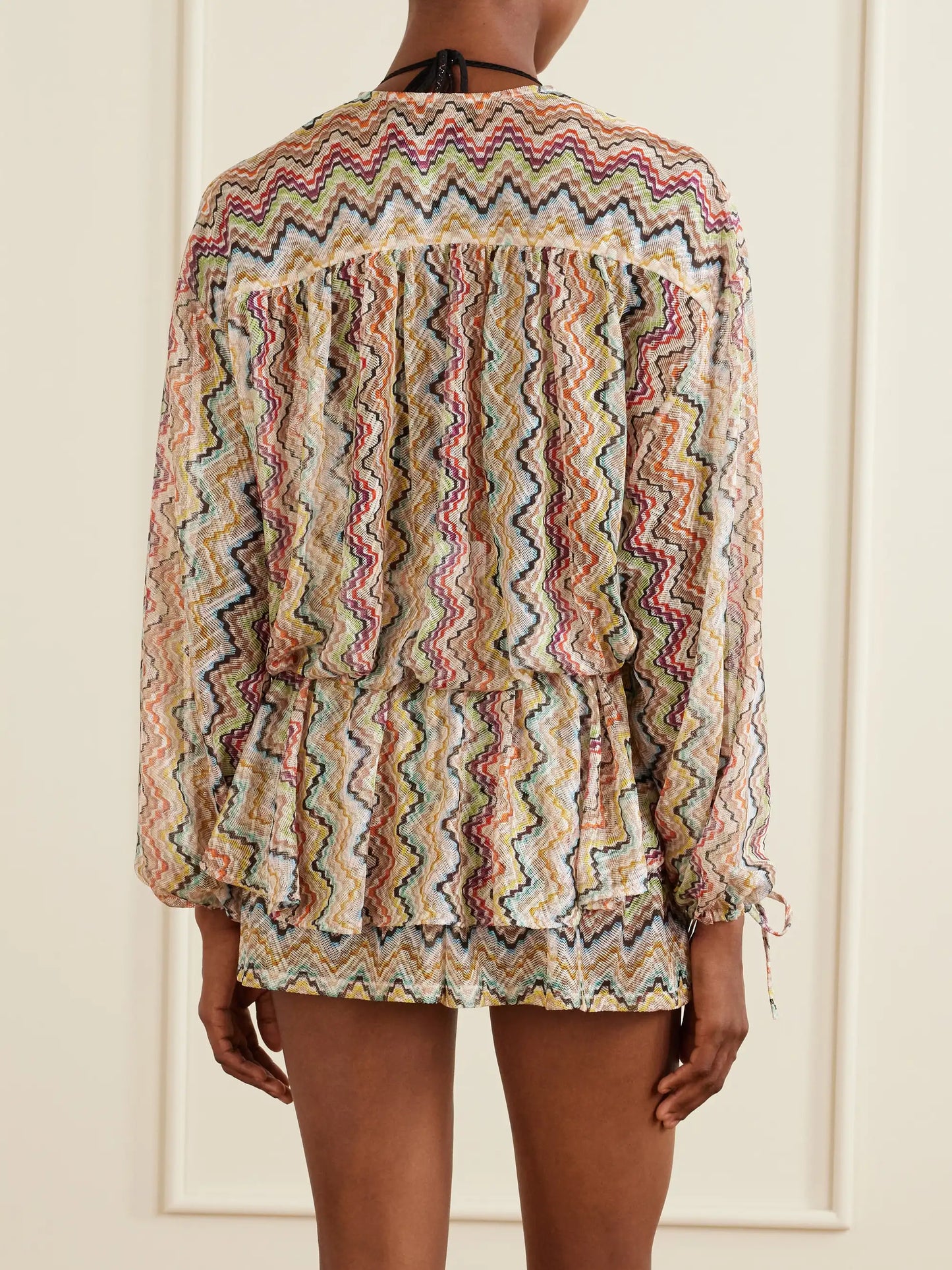 Mare Gathered Striped Crochet-knit Coverup