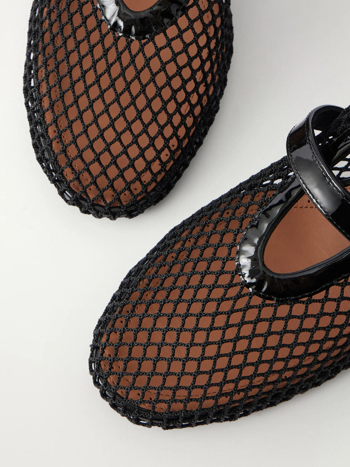 55 Patent Leather-trimmed Mesh Pumps