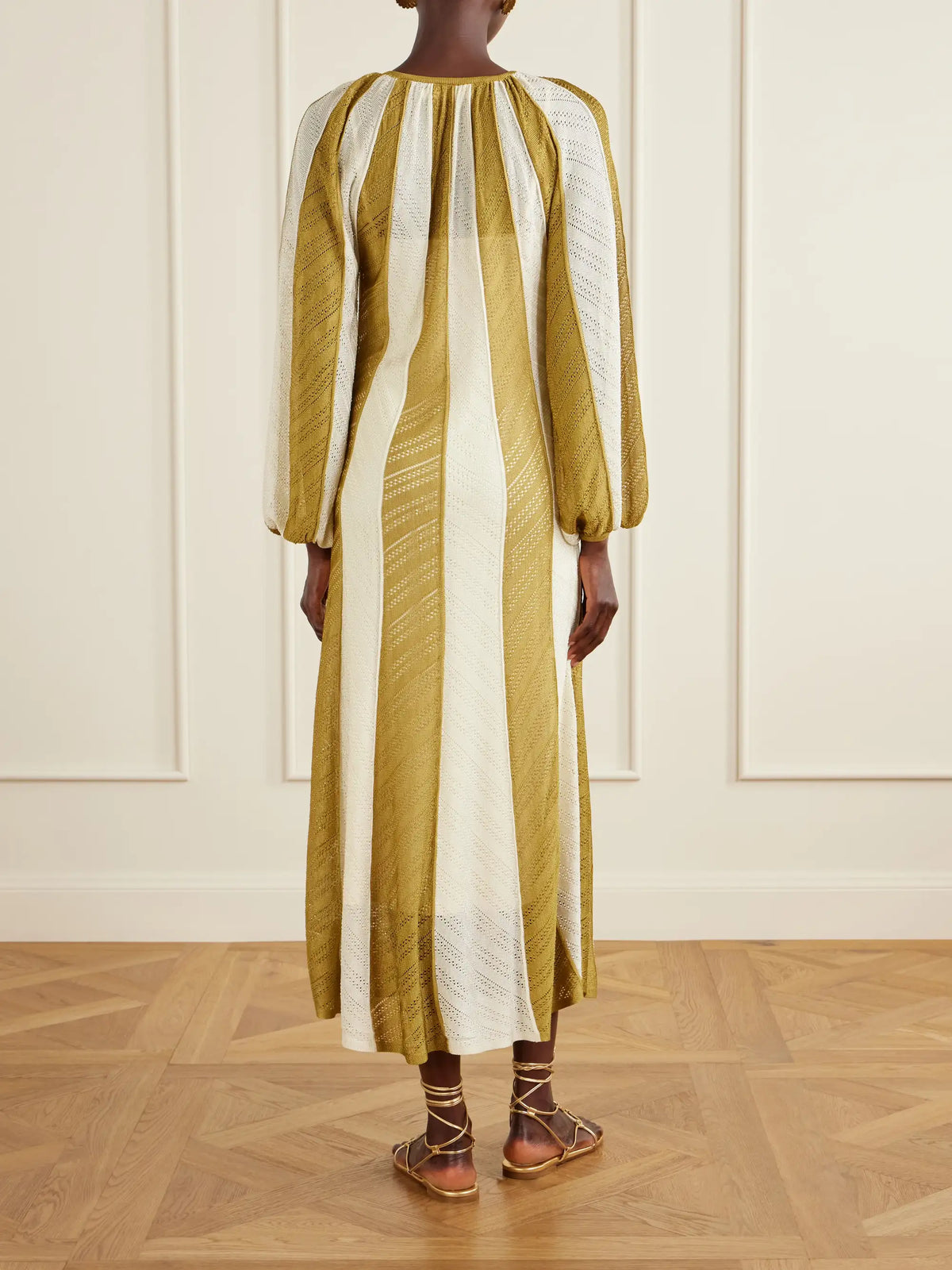 Zimmermann Mahon Splice Striped Mesh Midi Dress