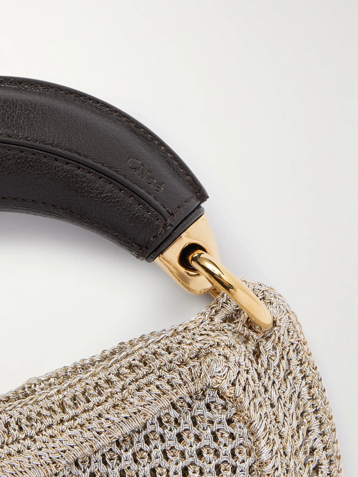 Summer Banana Leather-trimmed Metallic Crocheted Tote