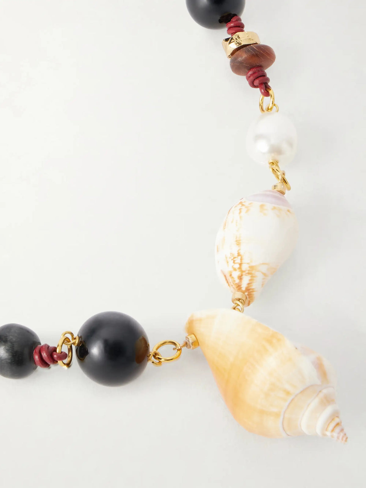 Samsara Gold-plated, Onyx, Leather And Seashell Beaded Necklace