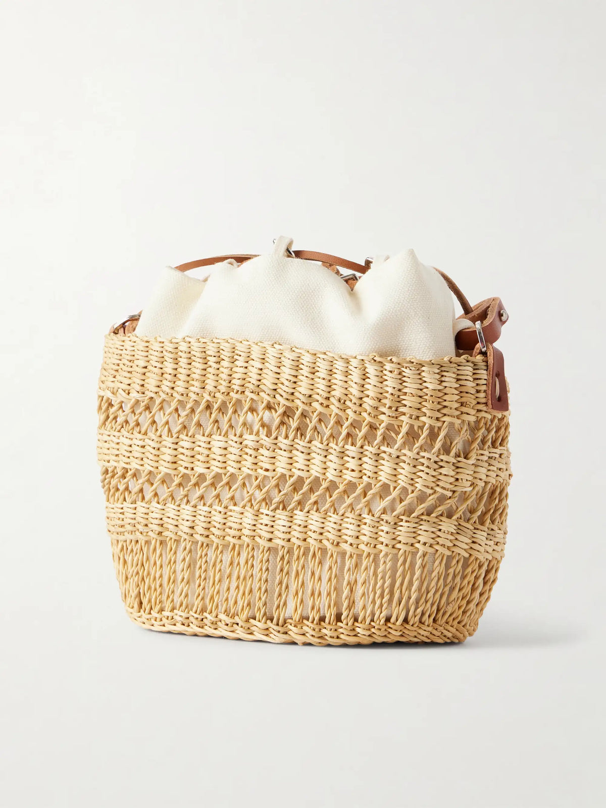 Minette Leather-trimmed Raffia Shoulder Bag