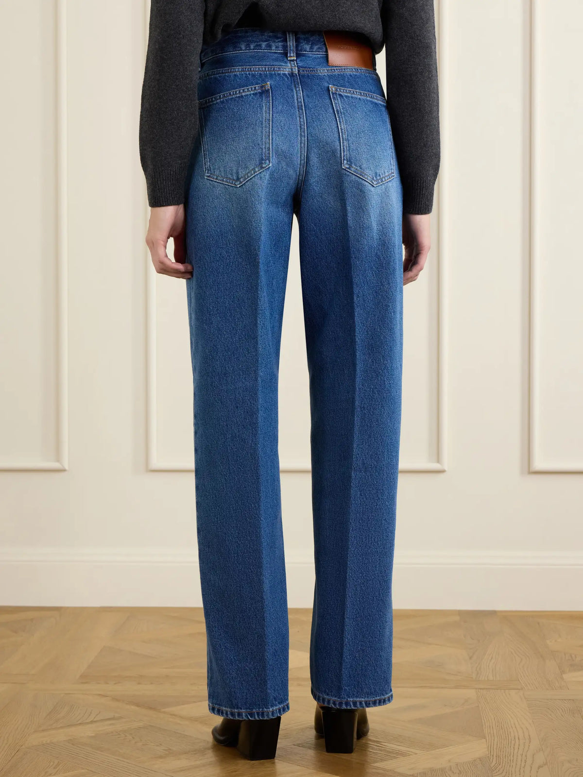 Leather-trimmed High-waist Wide-leg Jeans