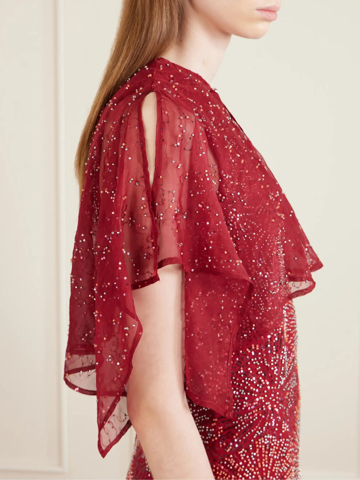 Bead-embellished Crepe And Chiffon Blouse