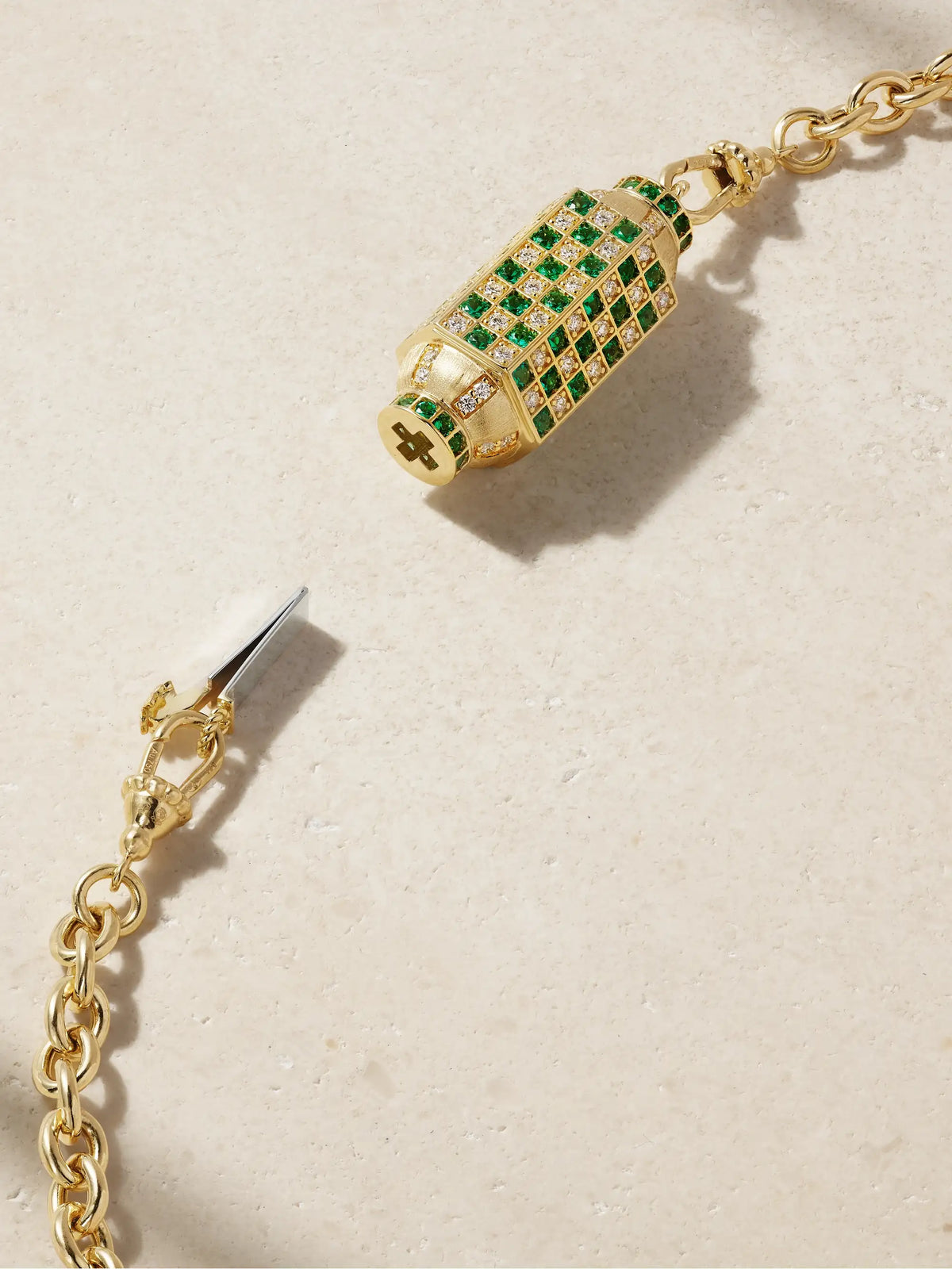 Check Locket 18-karat Gold, Emerald And Diamond Necklace