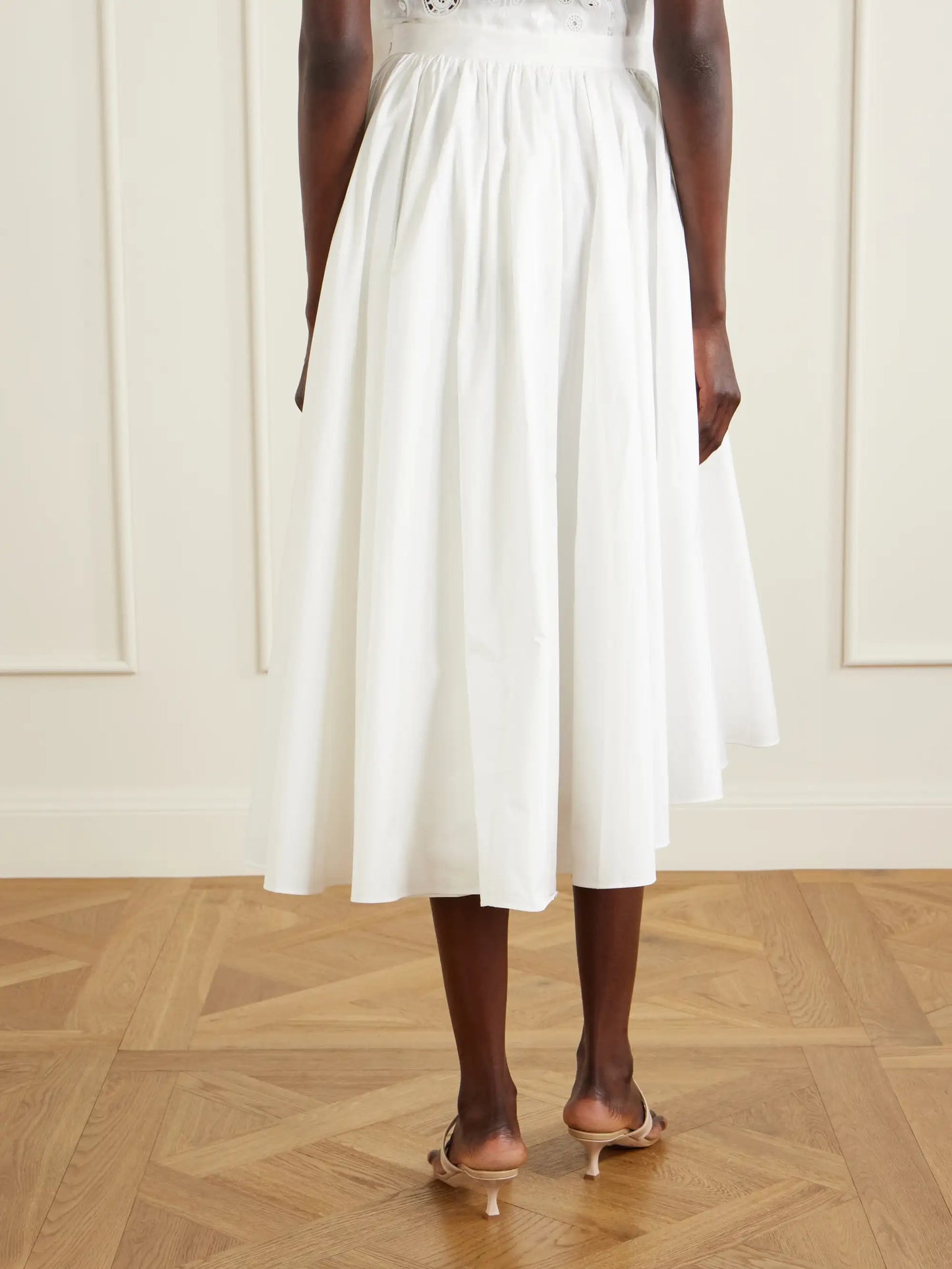 Asymmetric Gathered Cotton-poplin Midi Skirt
