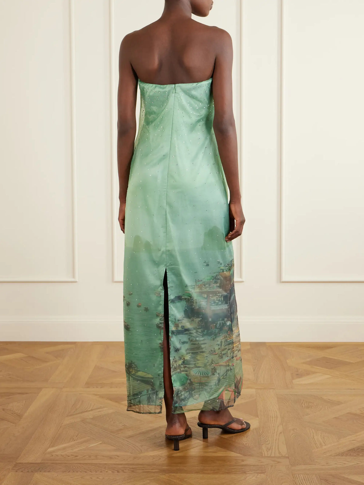 Amara Strapless Printed Organza Maxi Dress