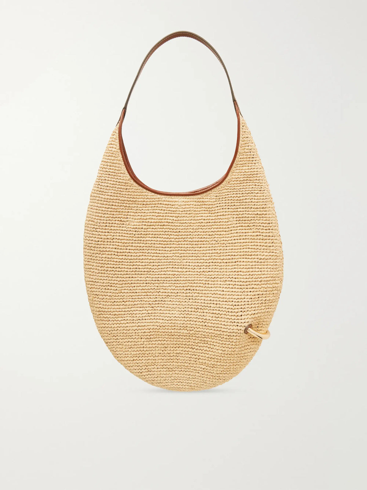 Pierced Embellished Leather-trimmed Raffia Shoulder Strap
