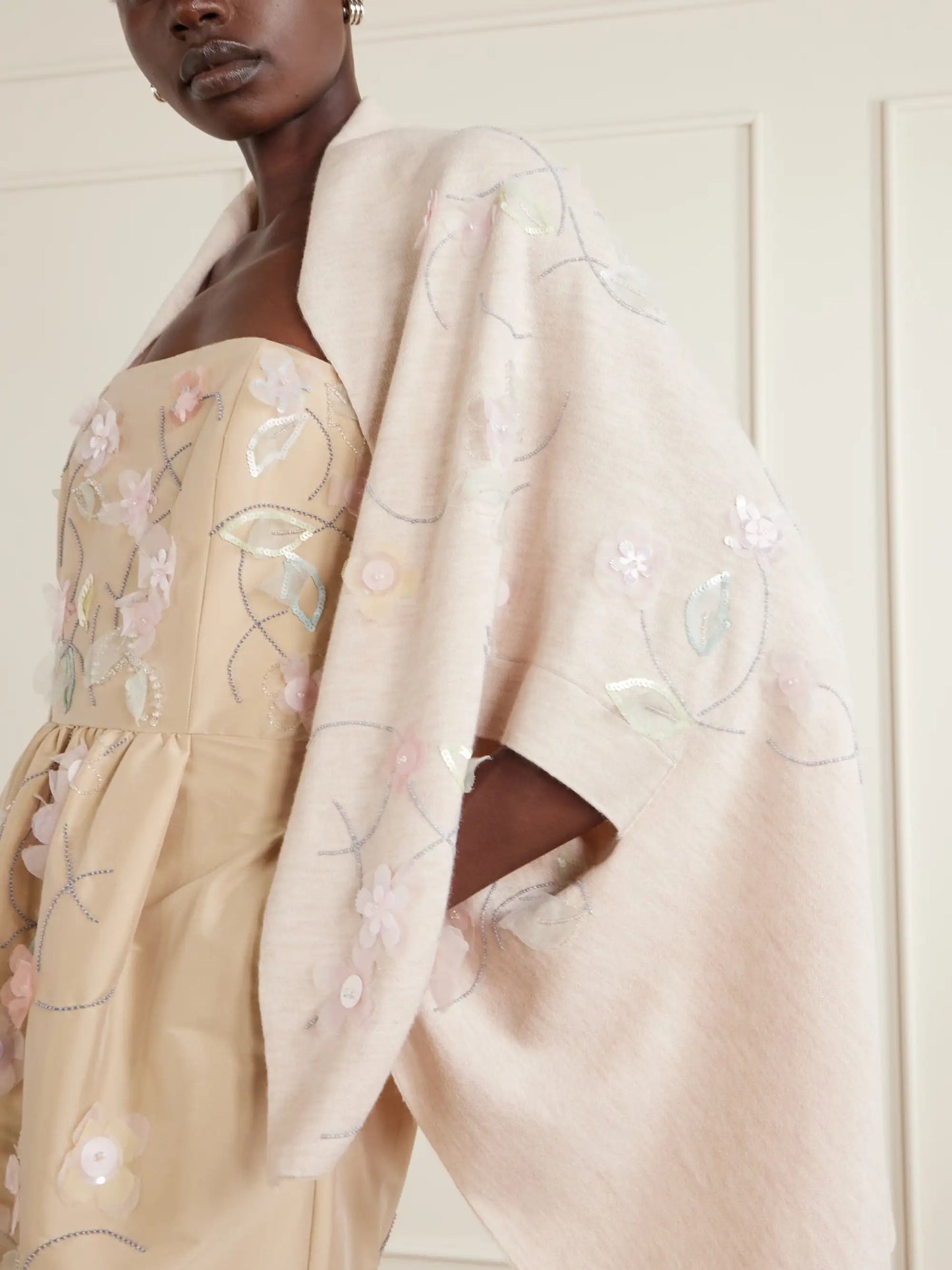 Shirene Embellished Embroidered Cashmere-blend Cape