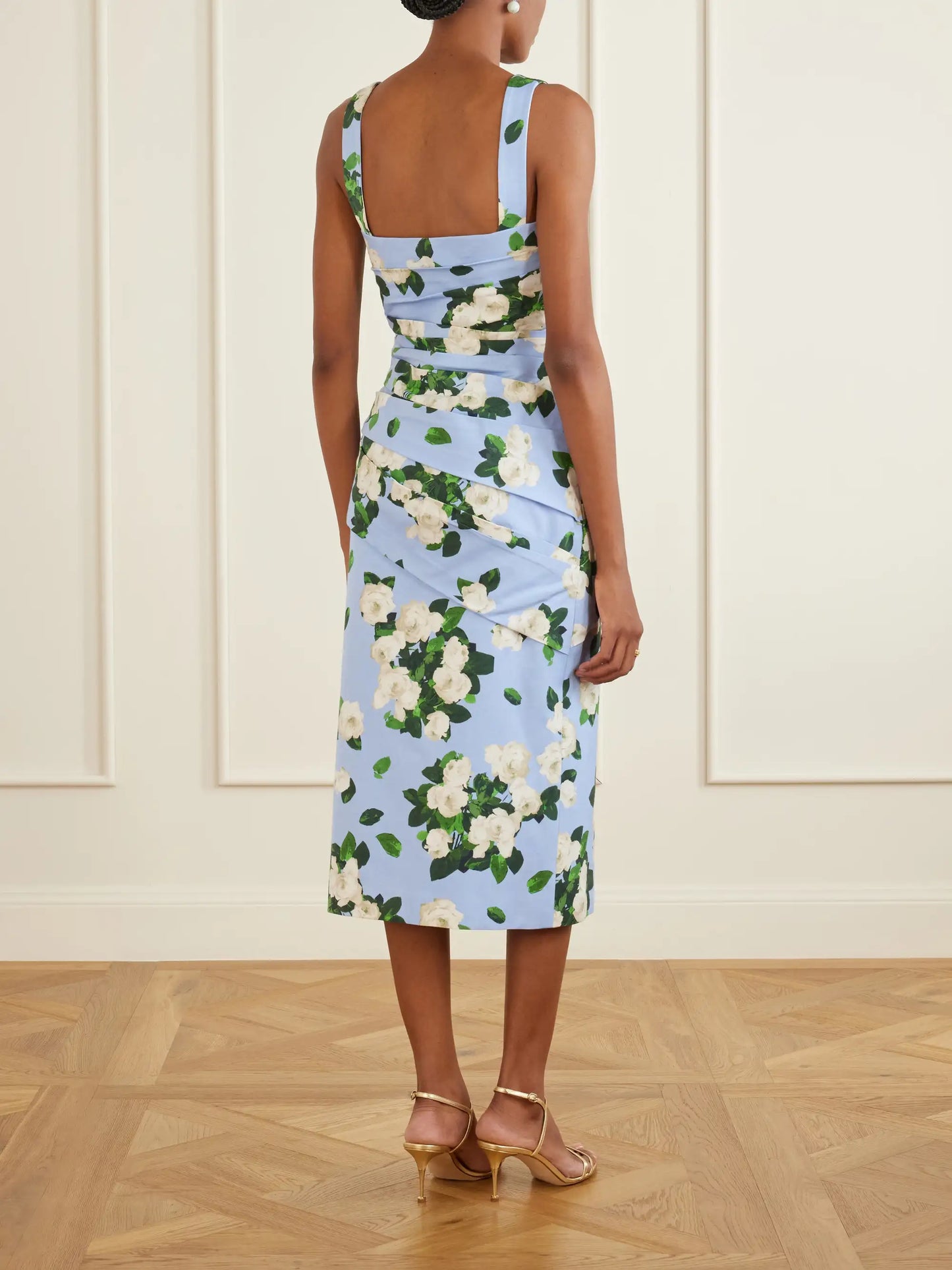 Floral-print Draped Cotton-blend Faille Midi Dress