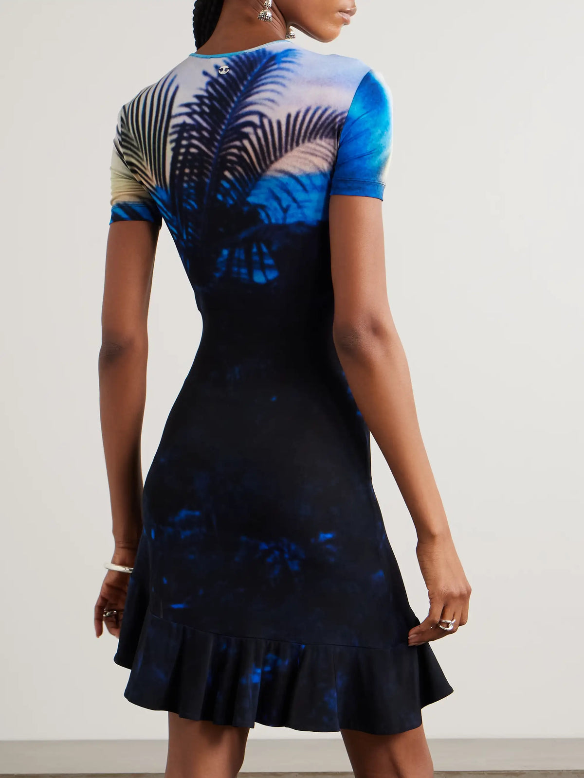 Asymmetric Printed Stretch-jersey Mini Dress