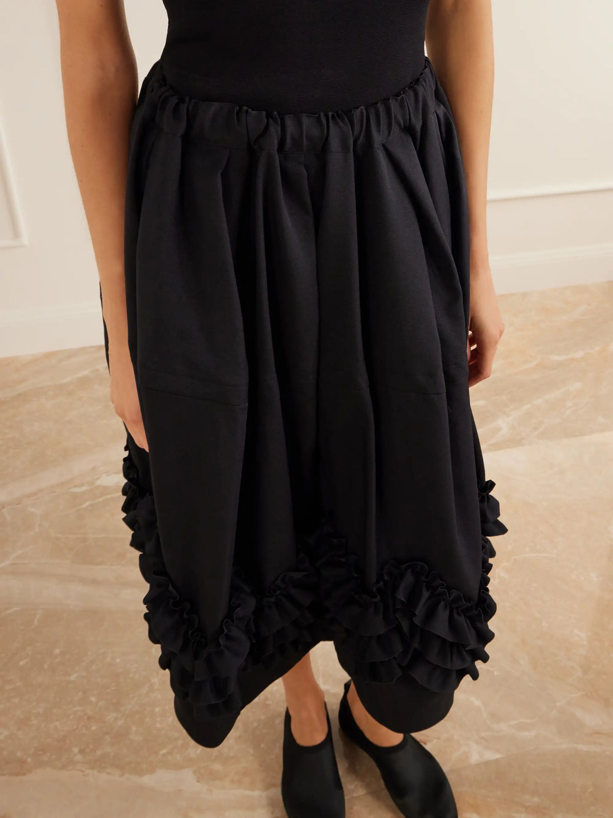 Comme des Garçons Comme des Garçons Ruffle-detail Tiered Twill Midi Skirt
