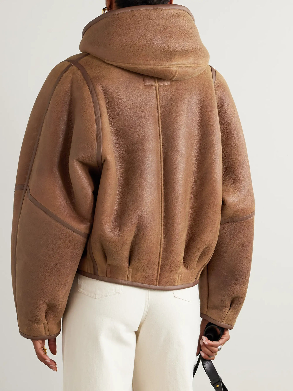 Amiel Leather-trimmed Shearling Hooded Jacket