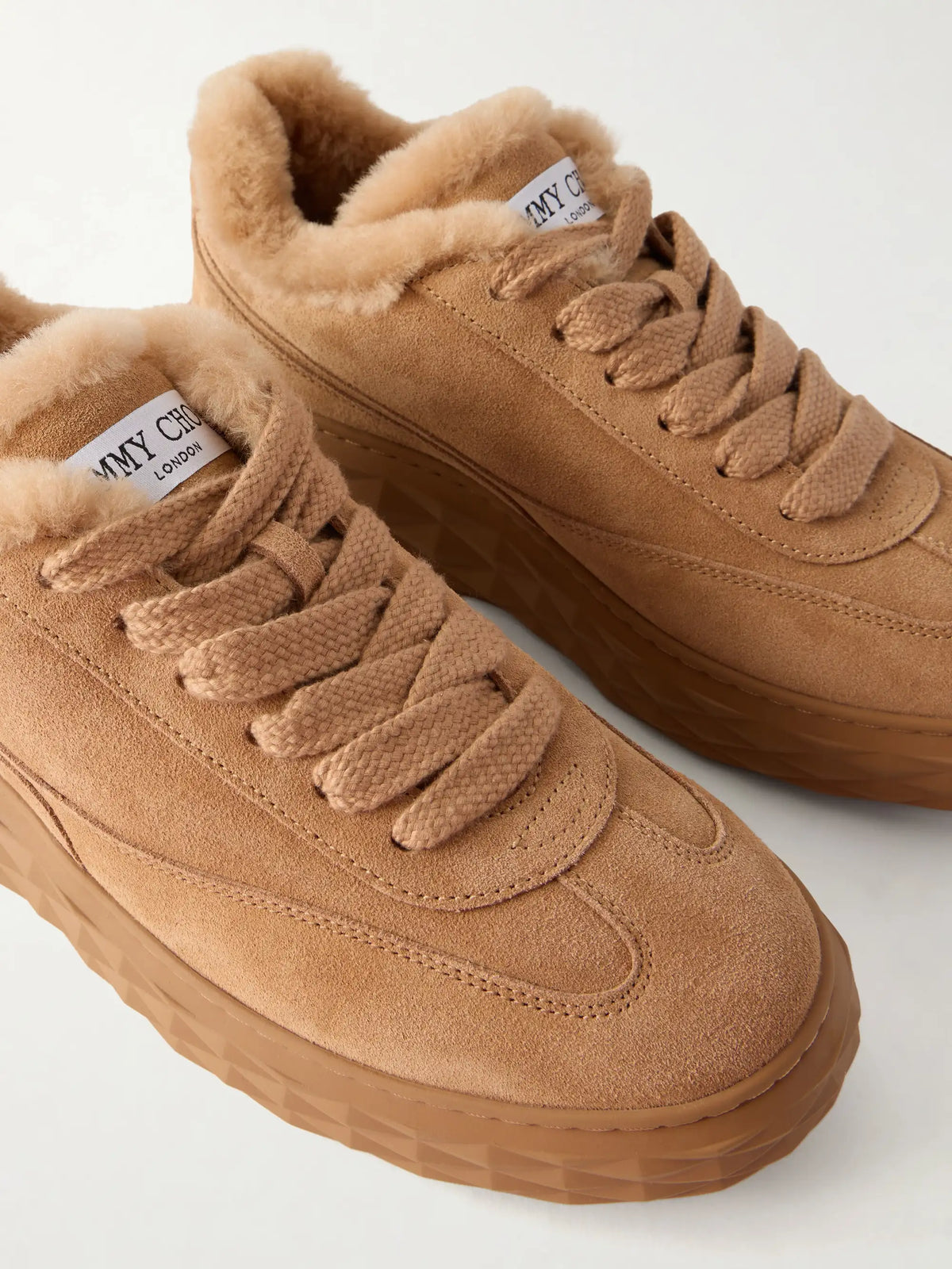 Jimmy Choo Diamond Maxi Retro Shearling-trimmed Suede Sneakers