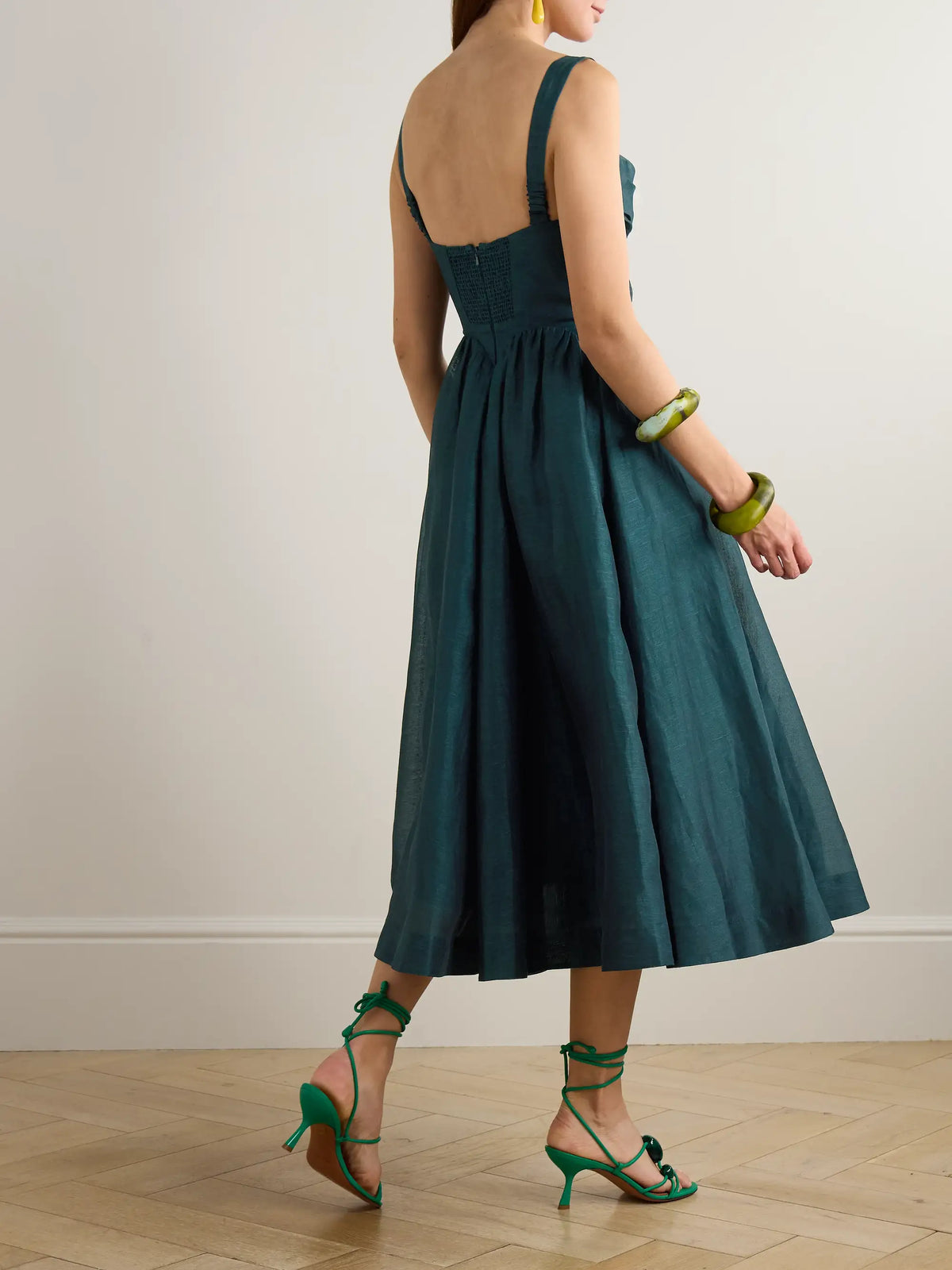 Zimmermann Rebellion Linen And Silk-blend Bustier Midi Dress