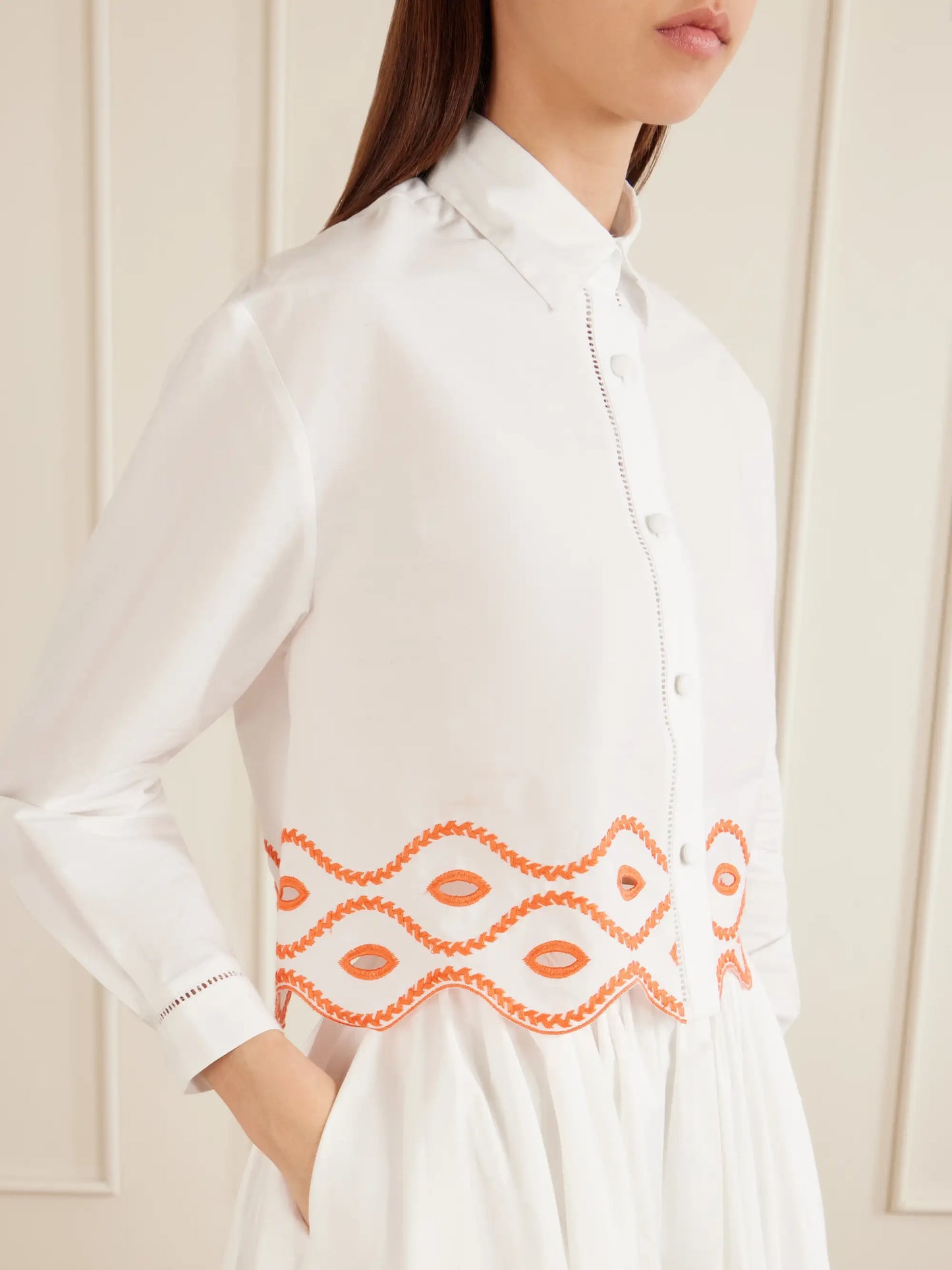 Assia Cropped Broderie Anglaise-trimmed Cotton-voile Shirt